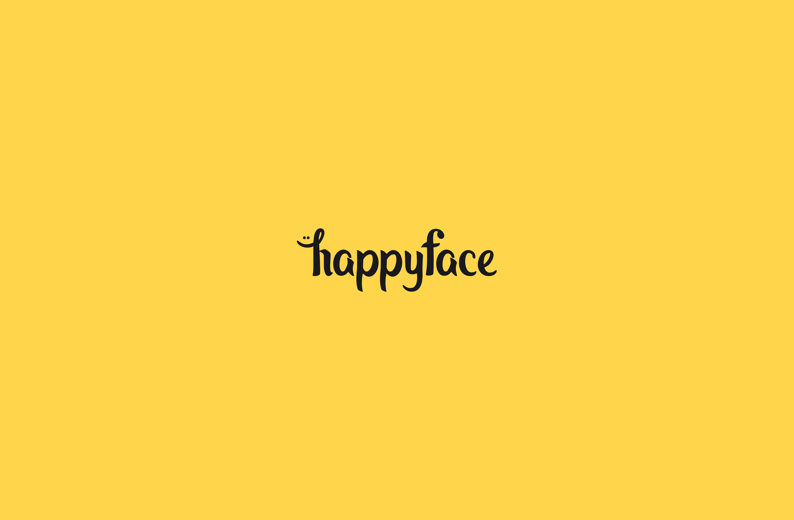 Yellow Happy Face wordmark displayed on solid background.