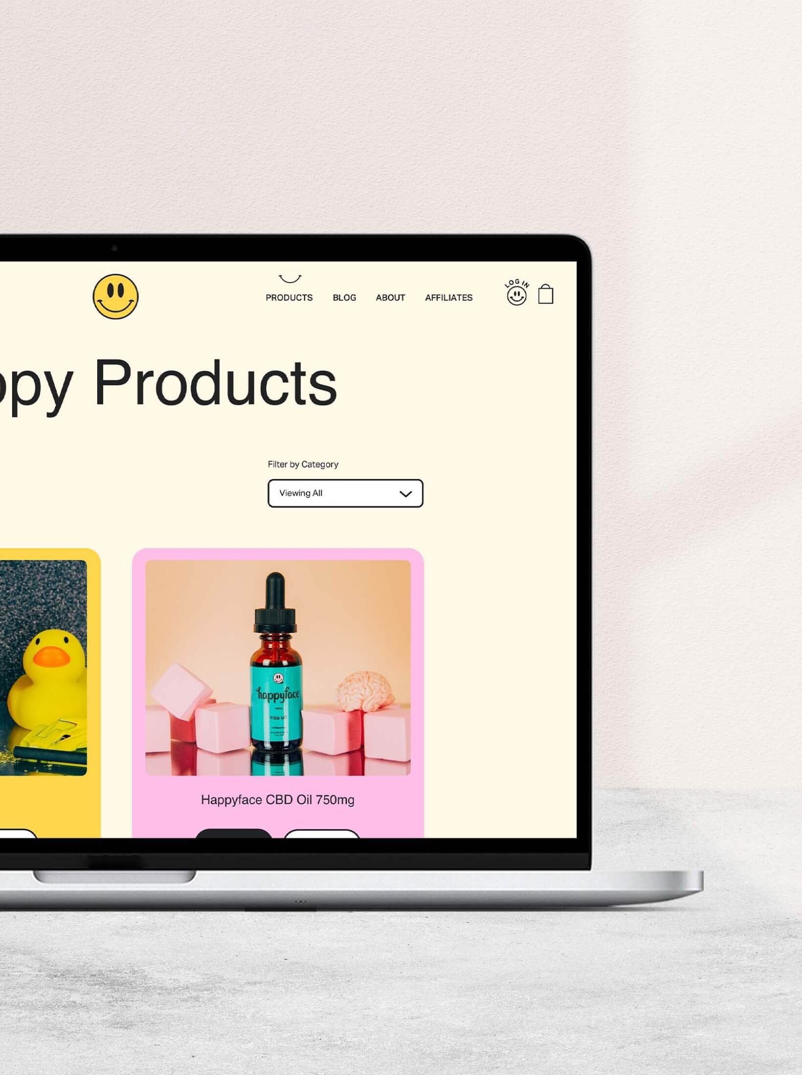Product scene featuring Happy Face packaging on soft background.