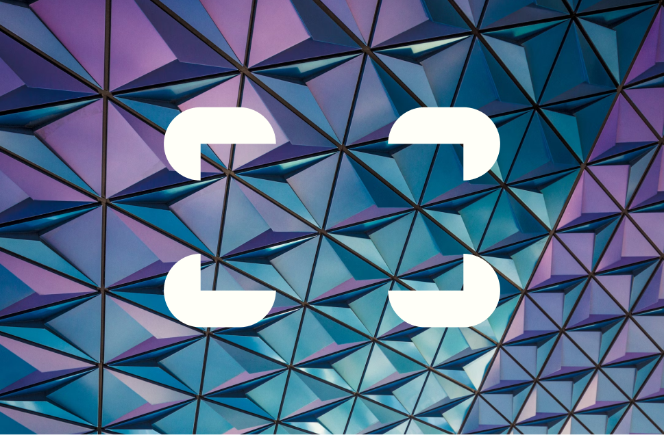 Geometric purple-toned pattern with Techspeed bracket symbol overlay.