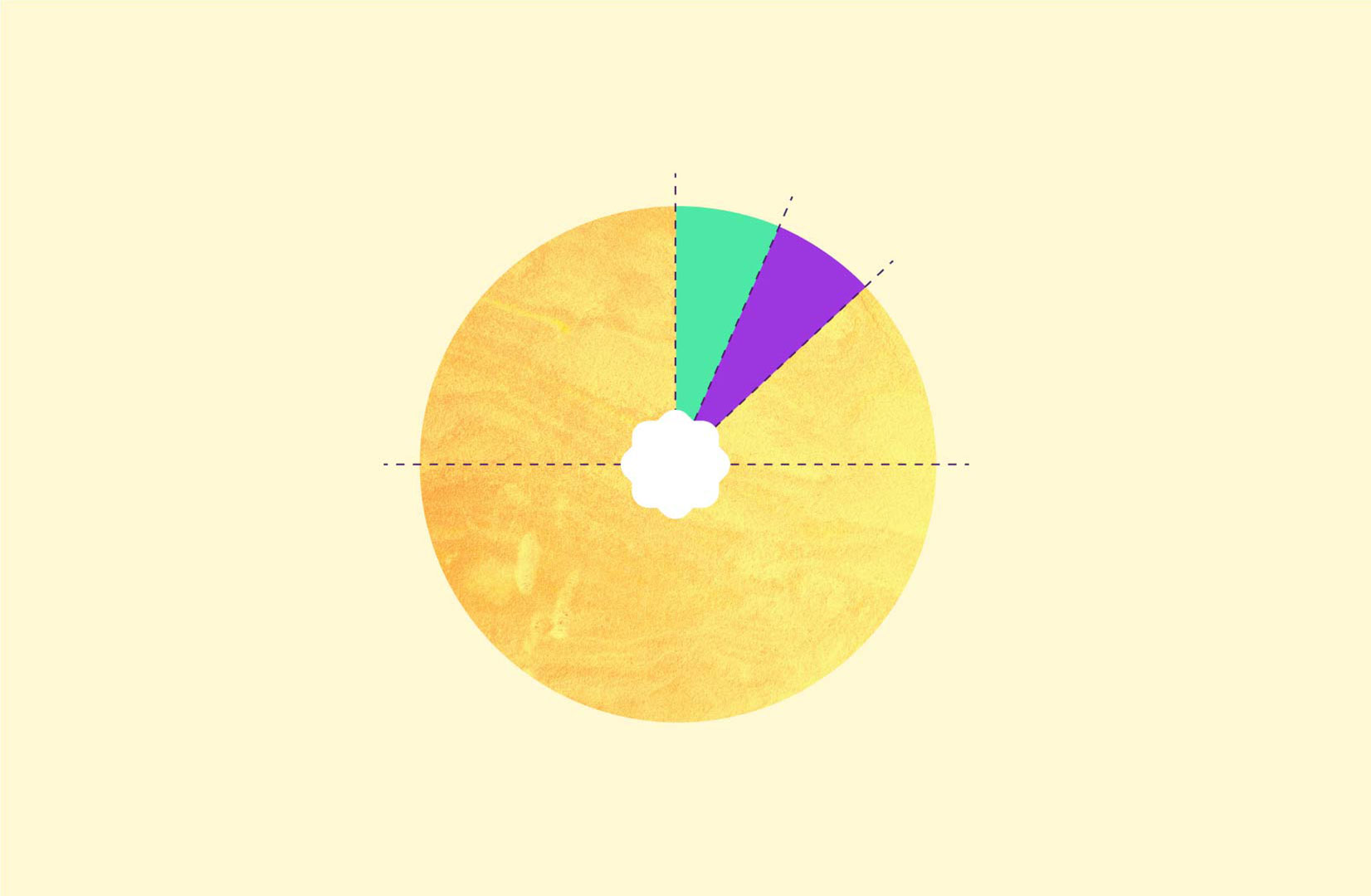 Pie chart illustration with bright accent colors on a yellow base.