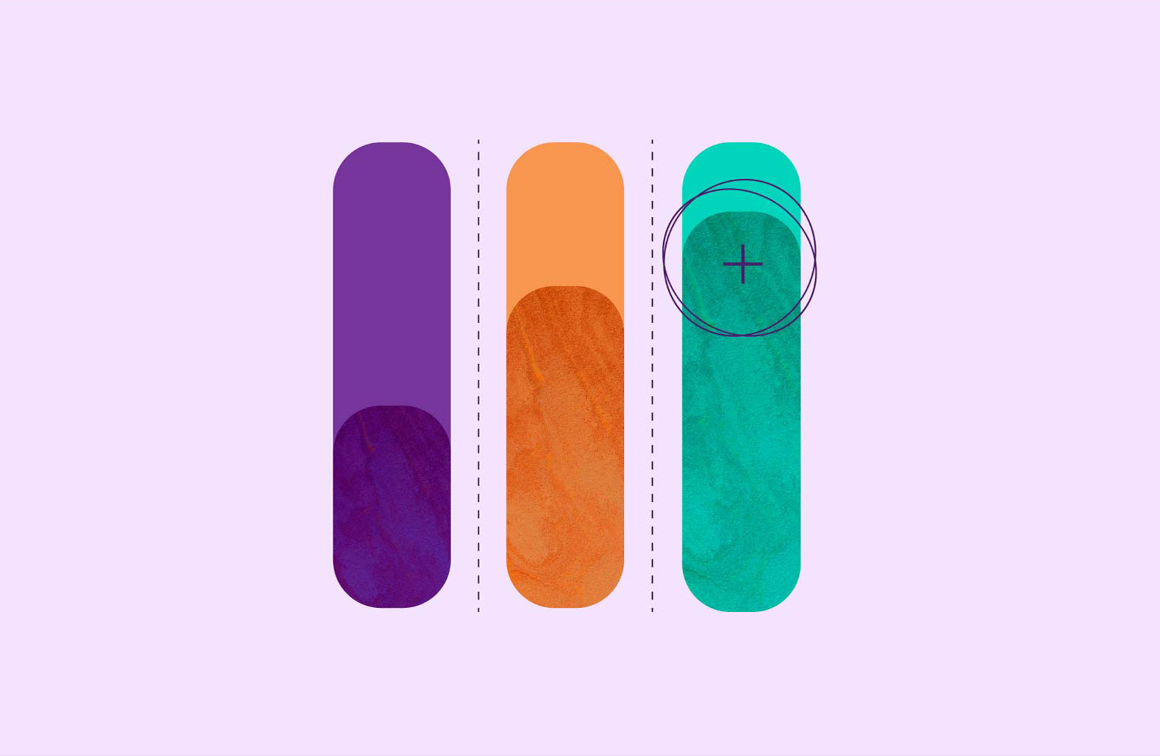 Vertical bar chart illustration with multicolored segments.