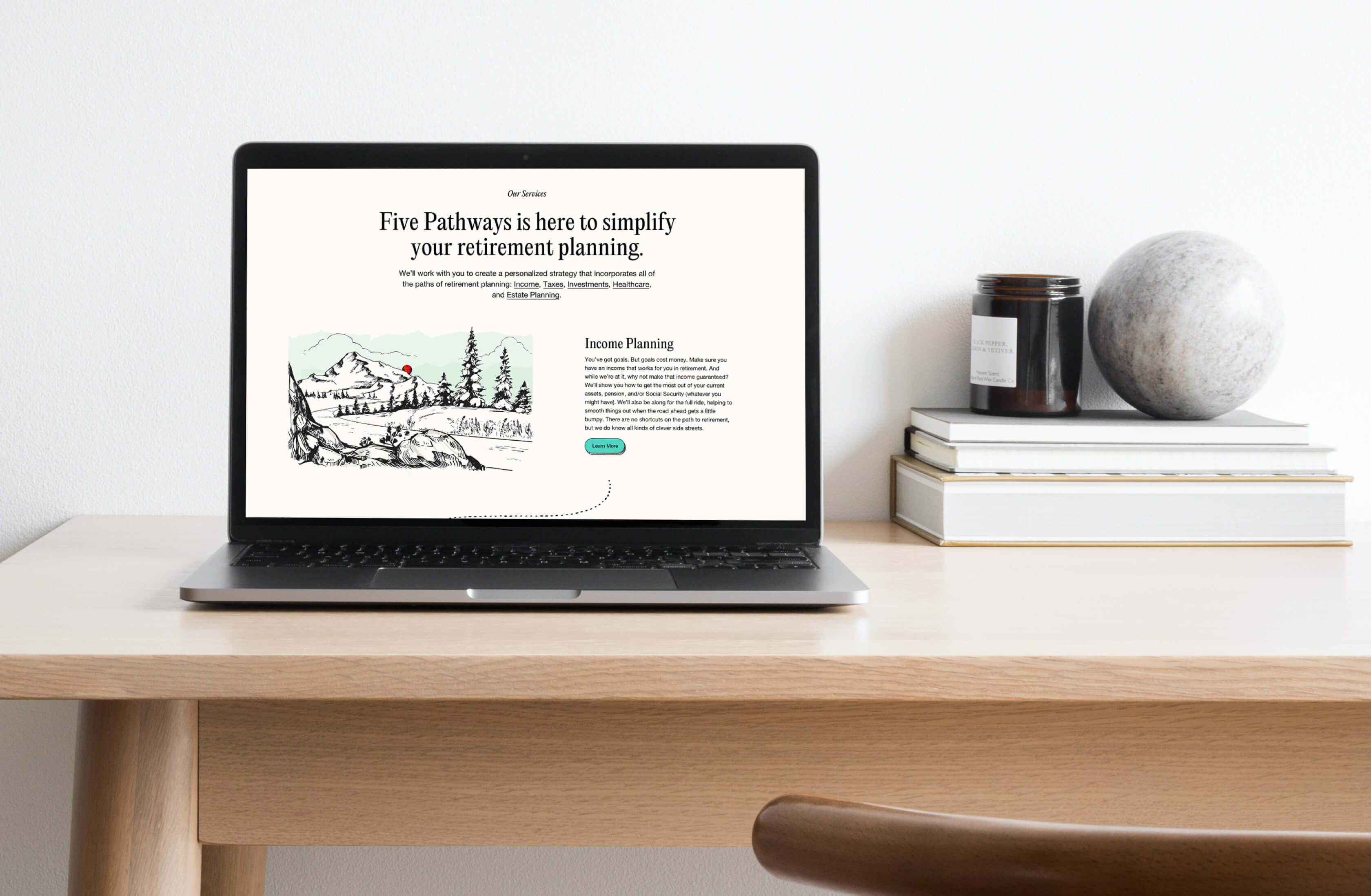 Laptop mockup displaying the Insights page from the Five Pathways website.