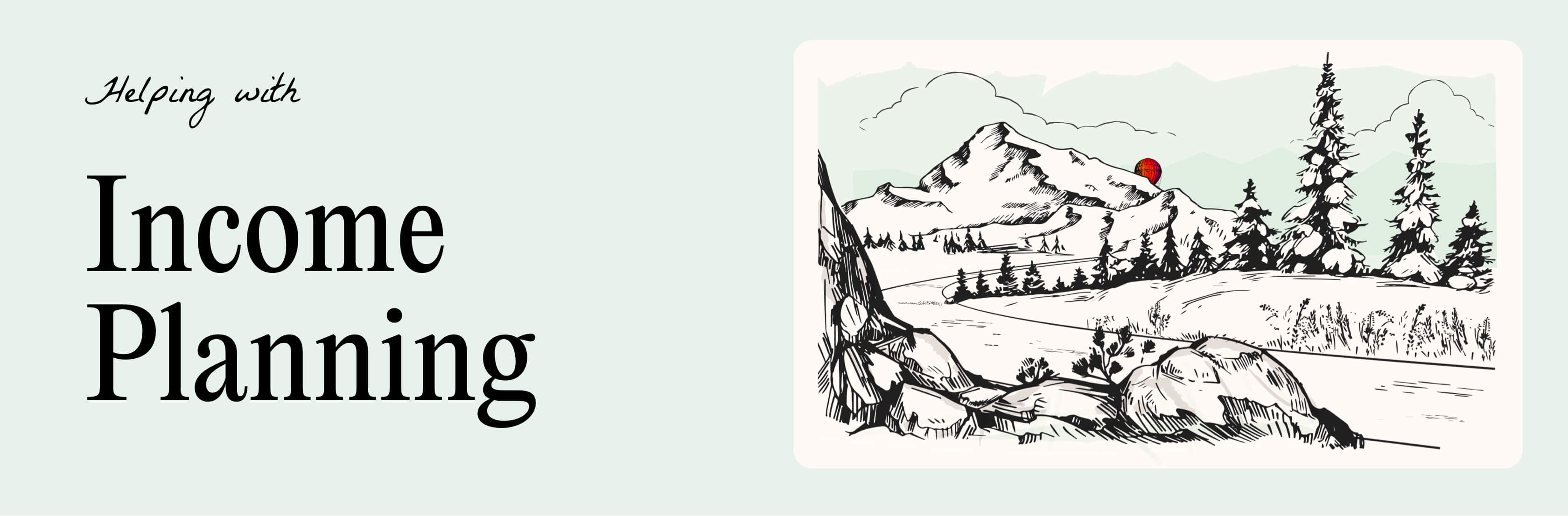 Branded service banner showcasing tax planning with custom illustrations.