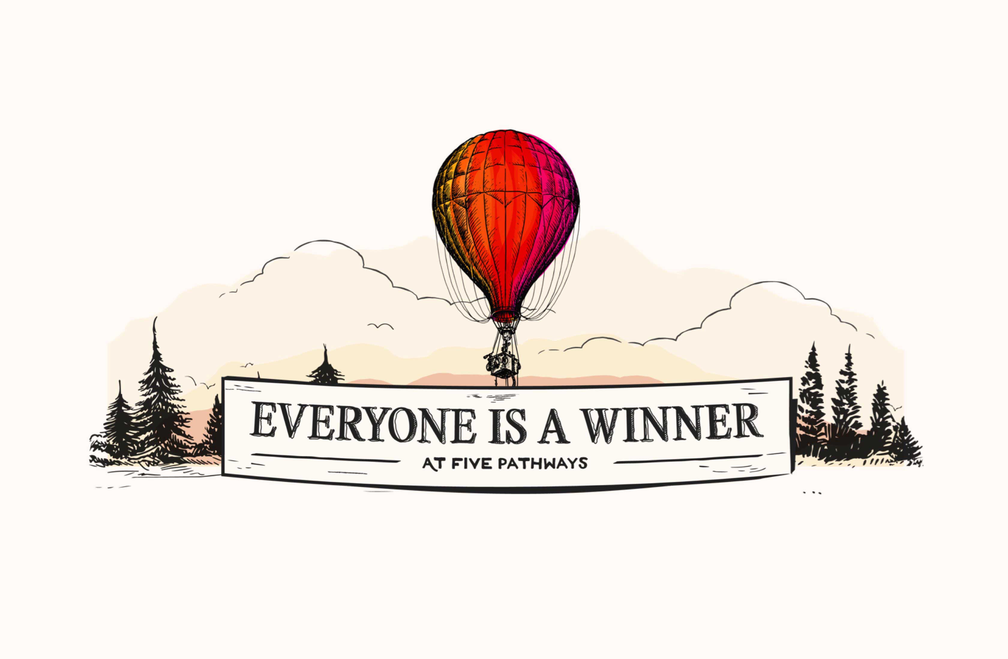 Hot air balloon illustration symbolizing the Five Pathways brand journey and financial guidance.