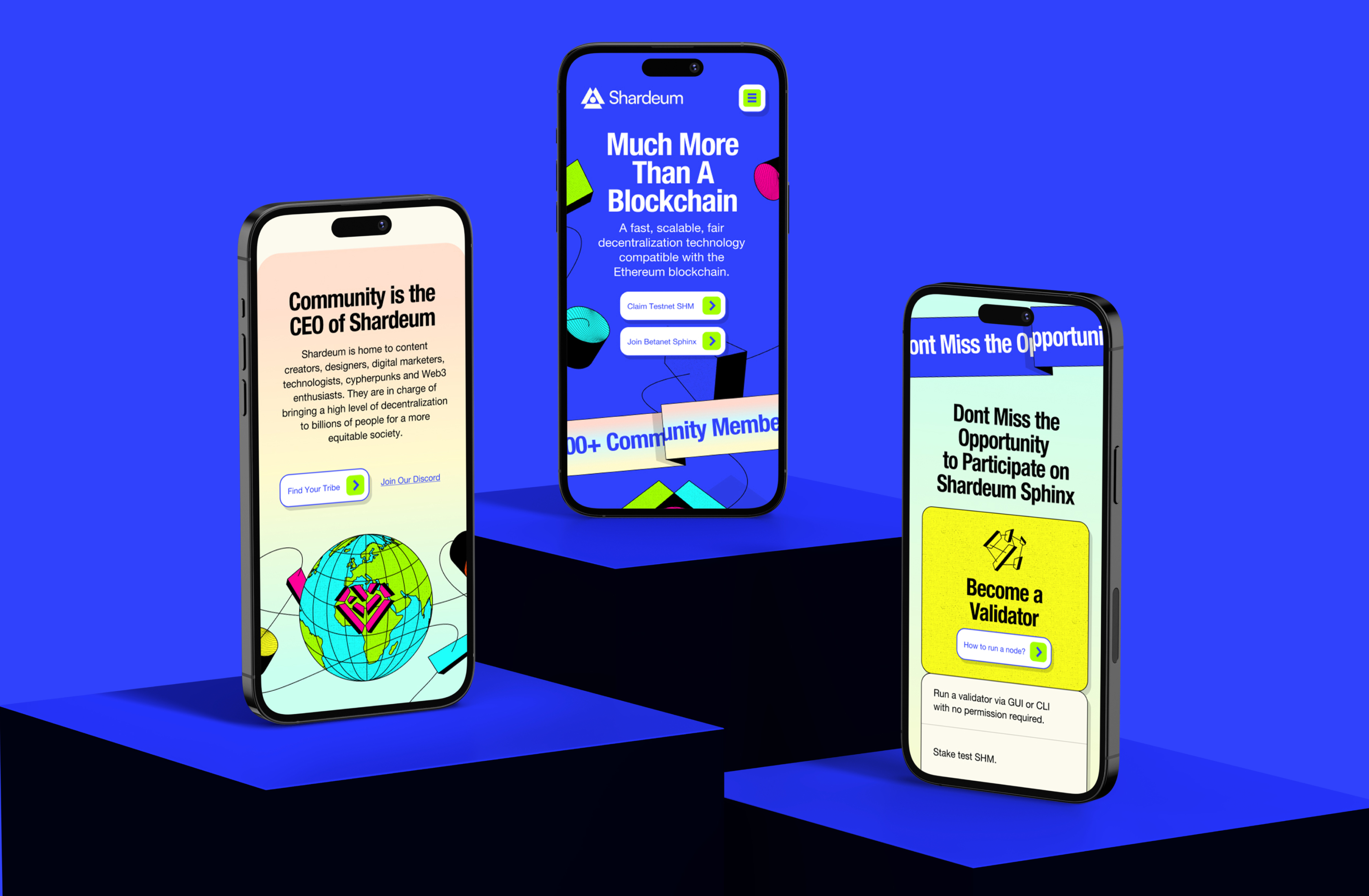 Two smartphones displaying Shardeum’s product screens and app interface.