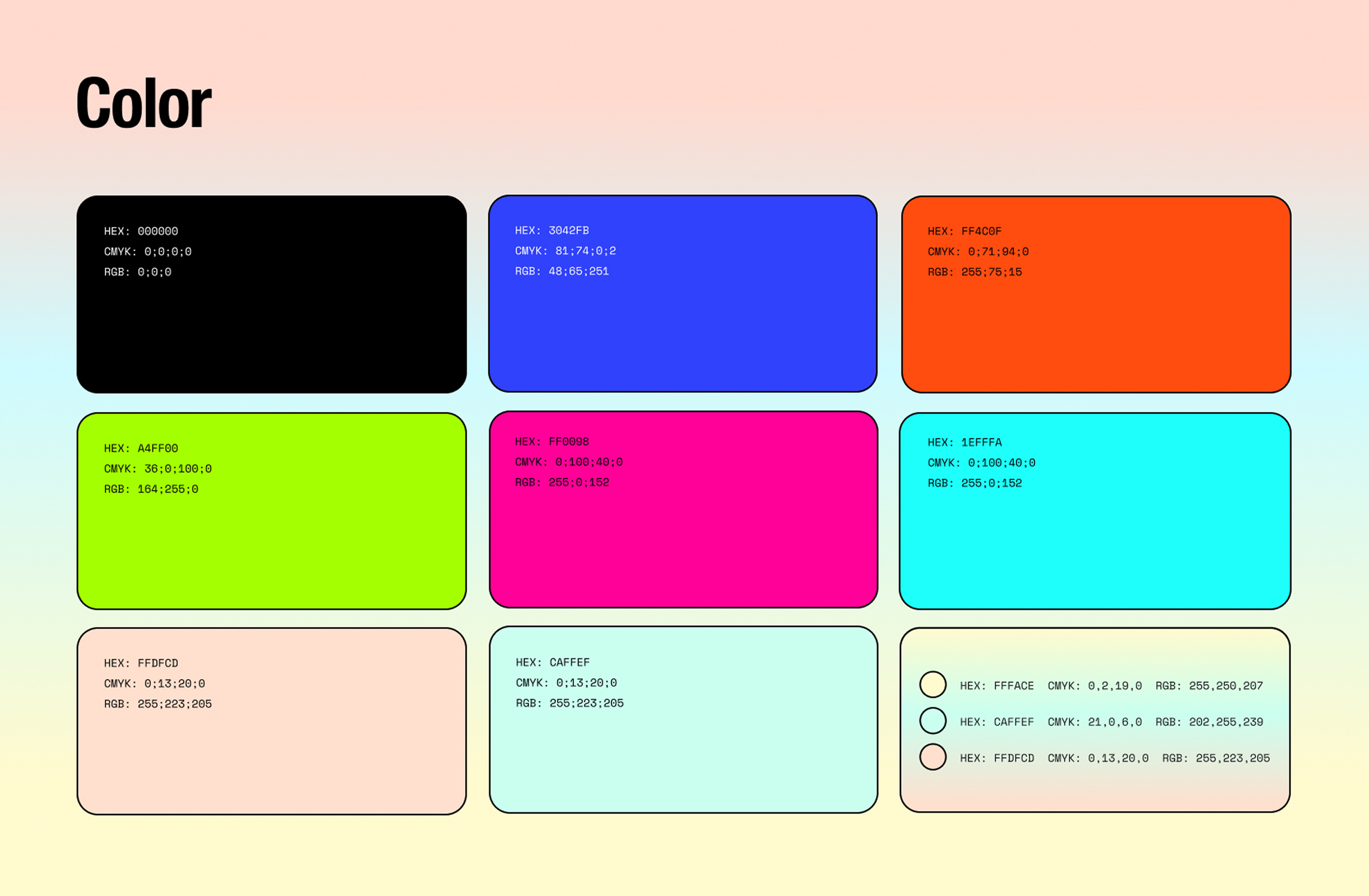Brand color guide showing primary and secondary hues from Shardeum’s visual system.