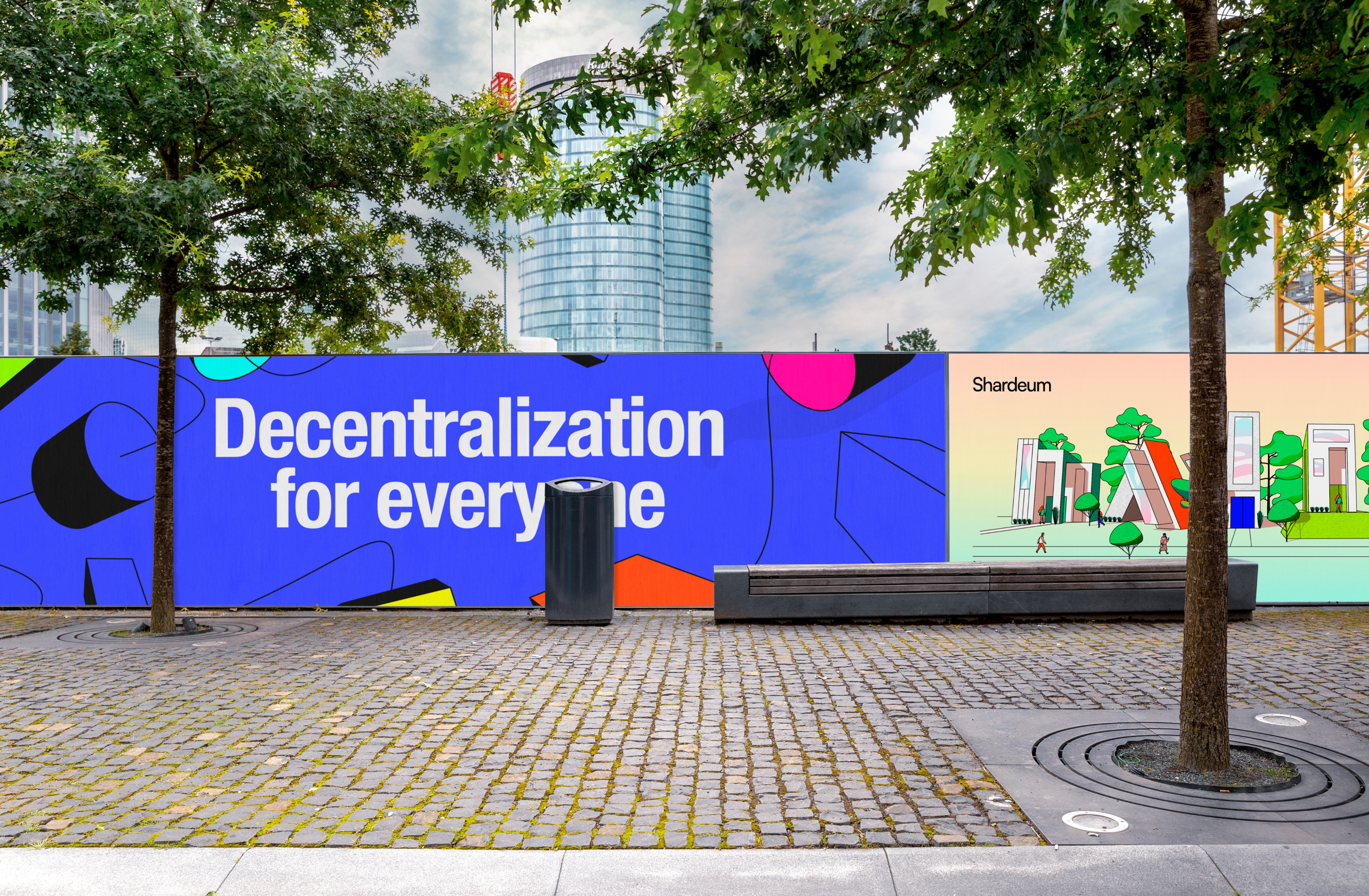 Street banner promoting Shardeum’s digital platform and tagline in public signage.