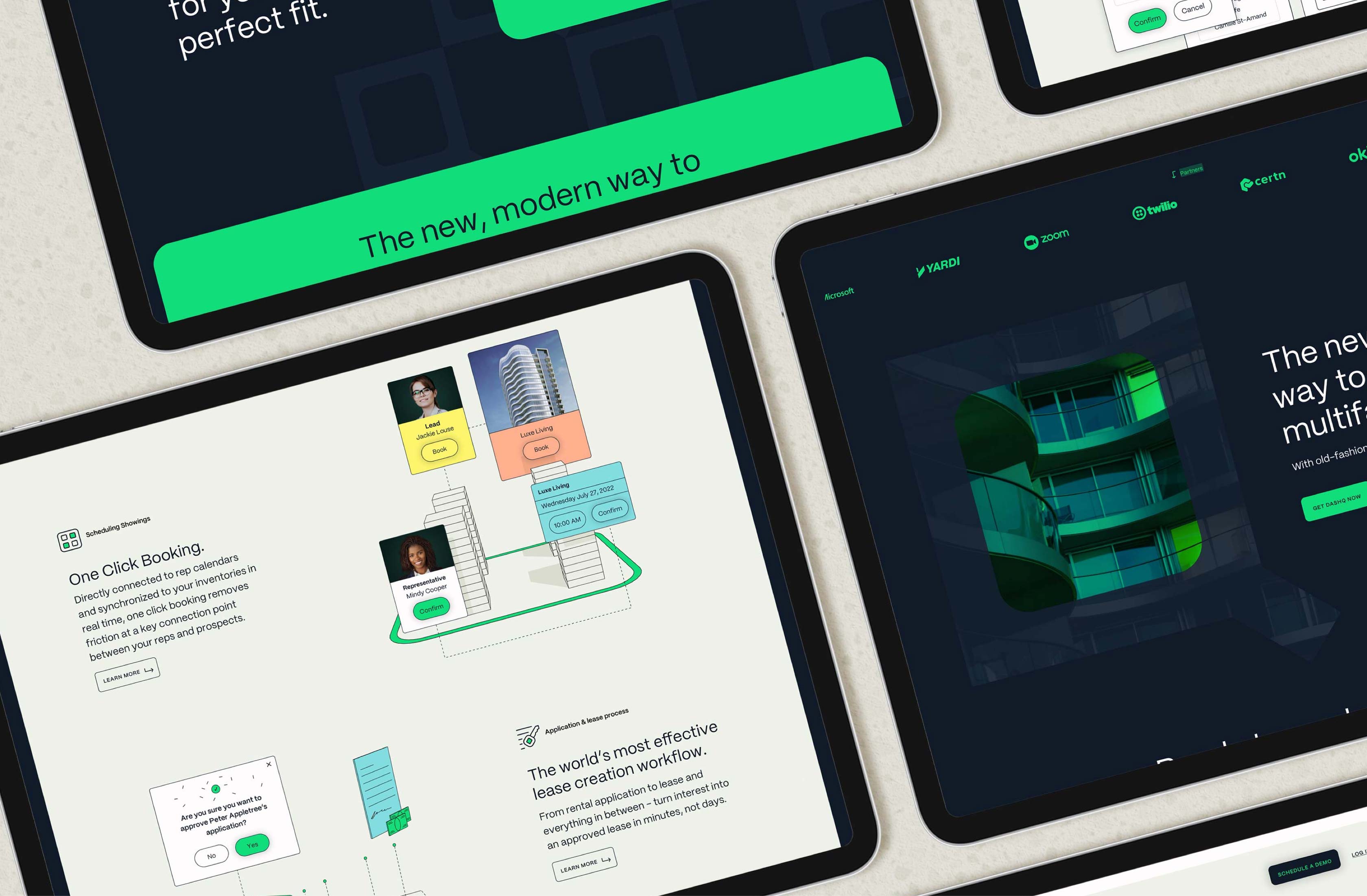 tablets and digital screens showcasing DashQ platform dashboards.