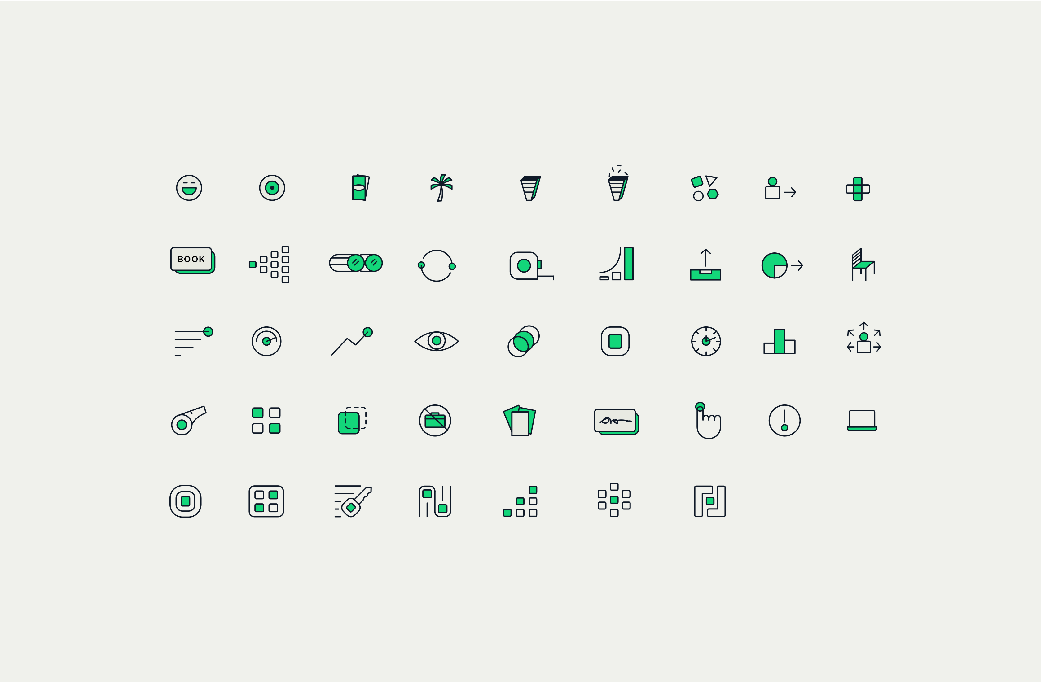 Minimal icon set displayed on an off-white background.