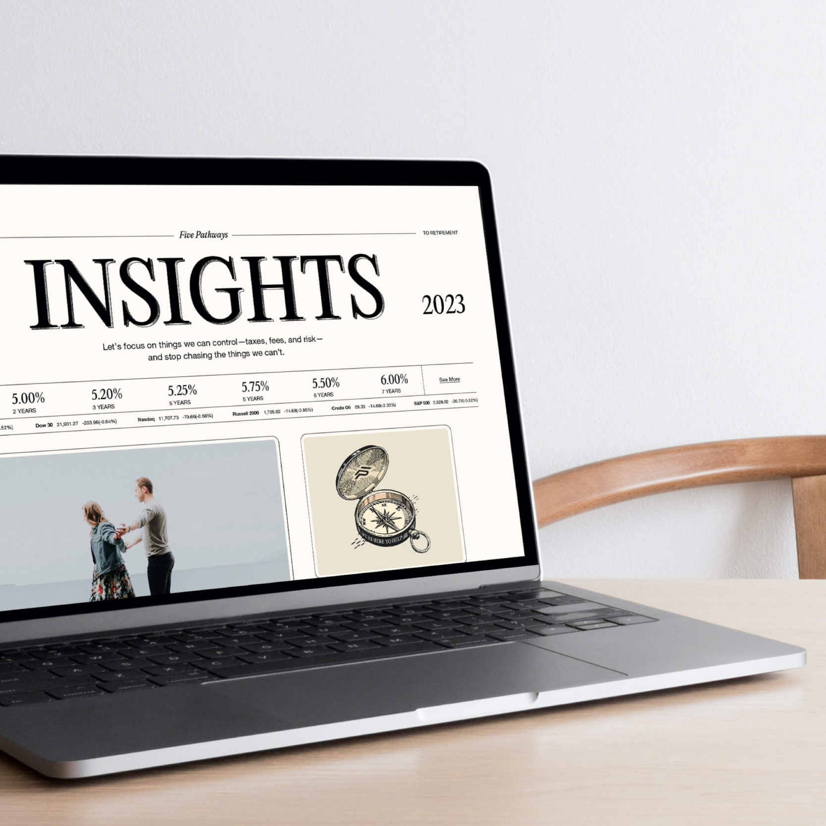 Laptop displaying a clean insights dashboard UI.