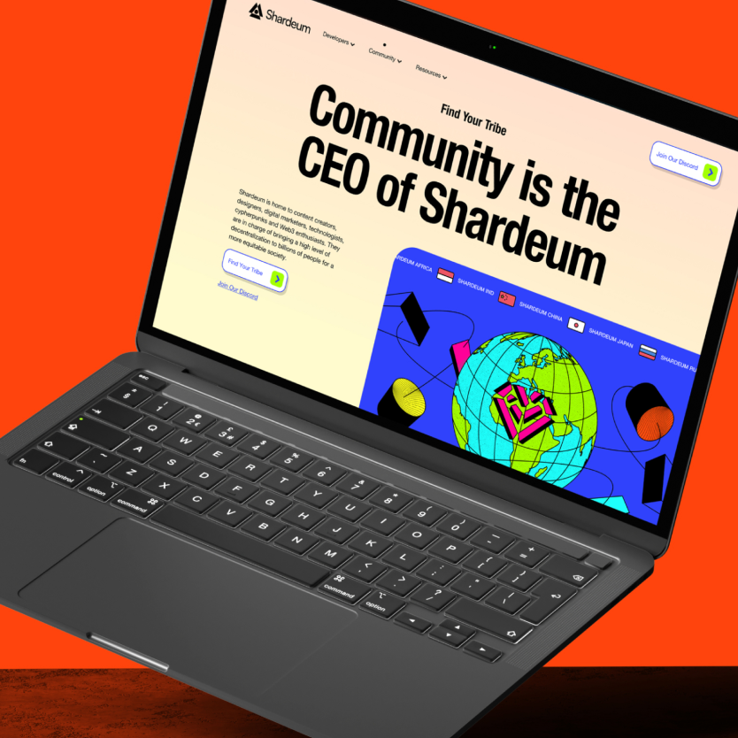 Laptop showing a data visualization UI placed against an orange backdrop.