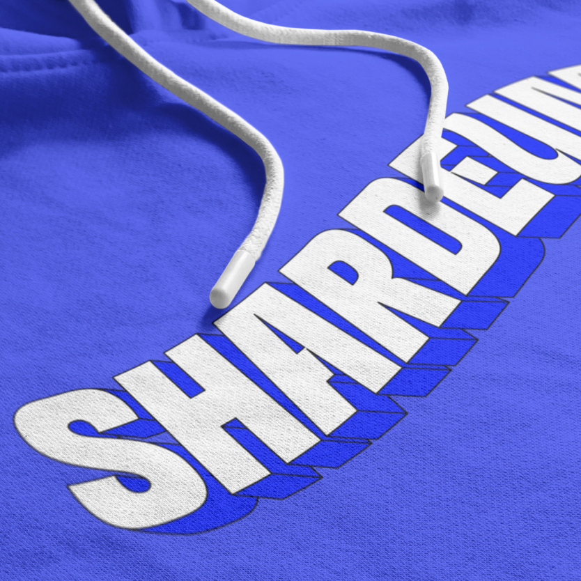 Close-up of Shardeum branded fabric material in bold blue.