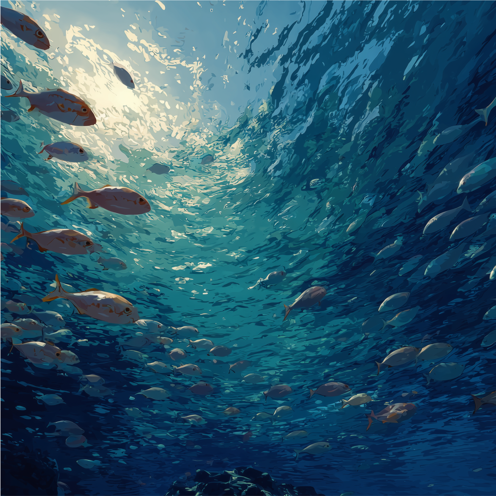 Deep blue pattern inspired by water and motion, part of TinyFish’s brand identity.