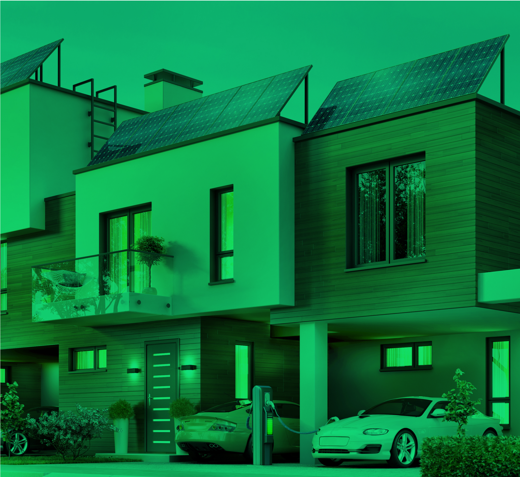 Green-tinted architectural photo of a modern residential building used as a DashQ background.