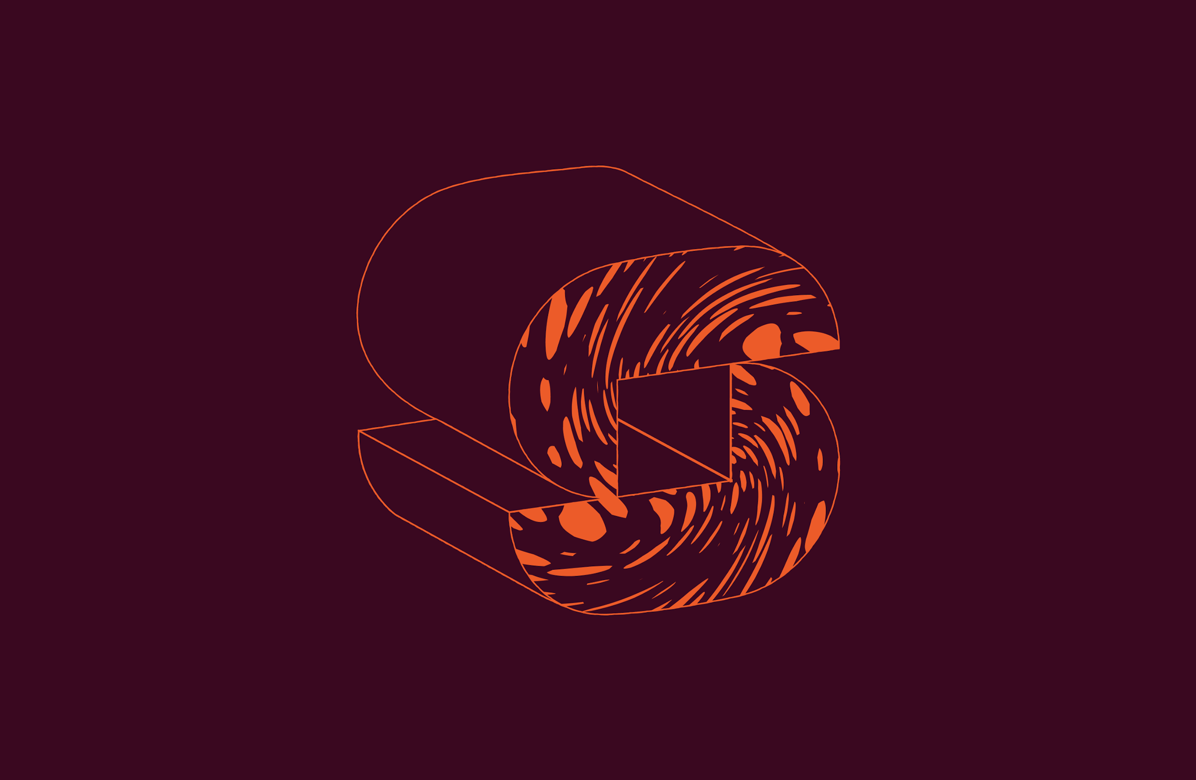 Techspeed abstract digital illustration with swirling copper lines on dark background.