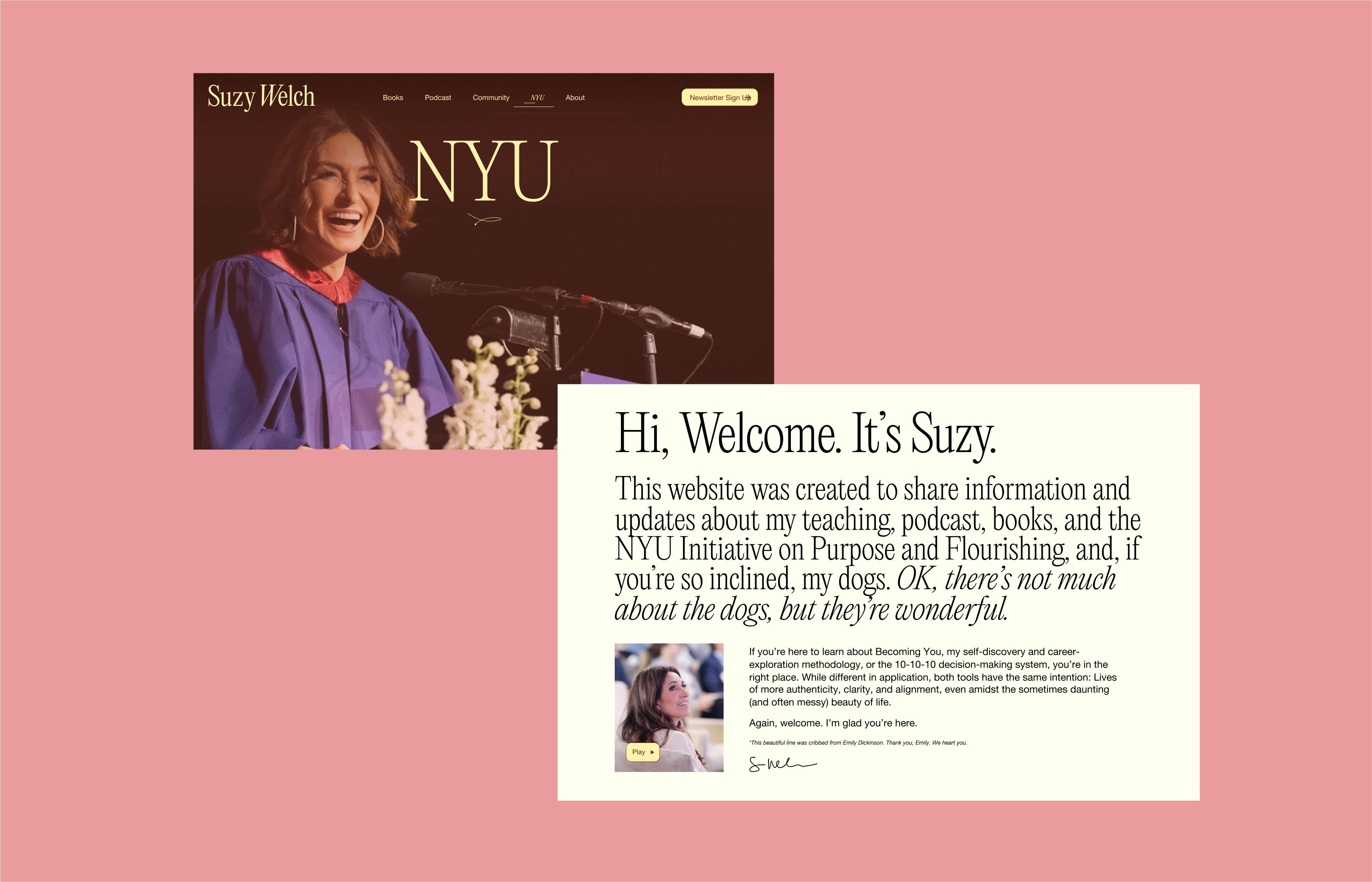 Suzy Welch editorial layout combining photography and quote content.