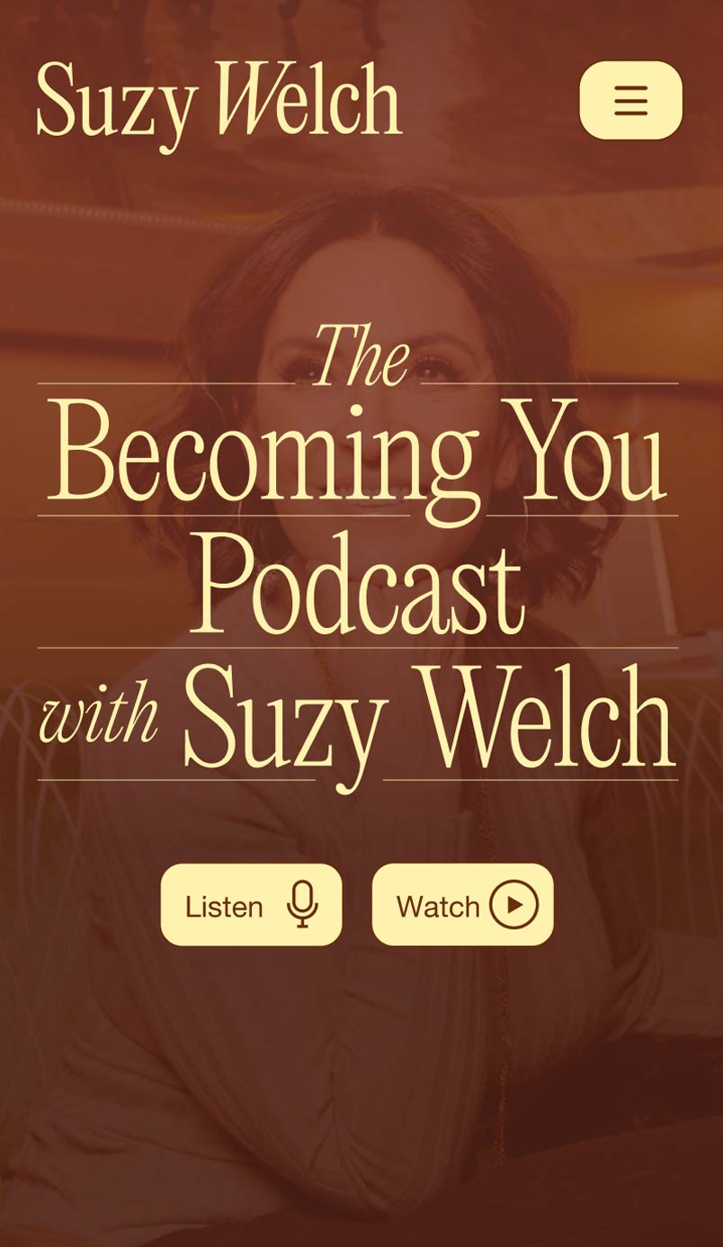 Suzy Welch book promotion graphic in warm brown color palette.