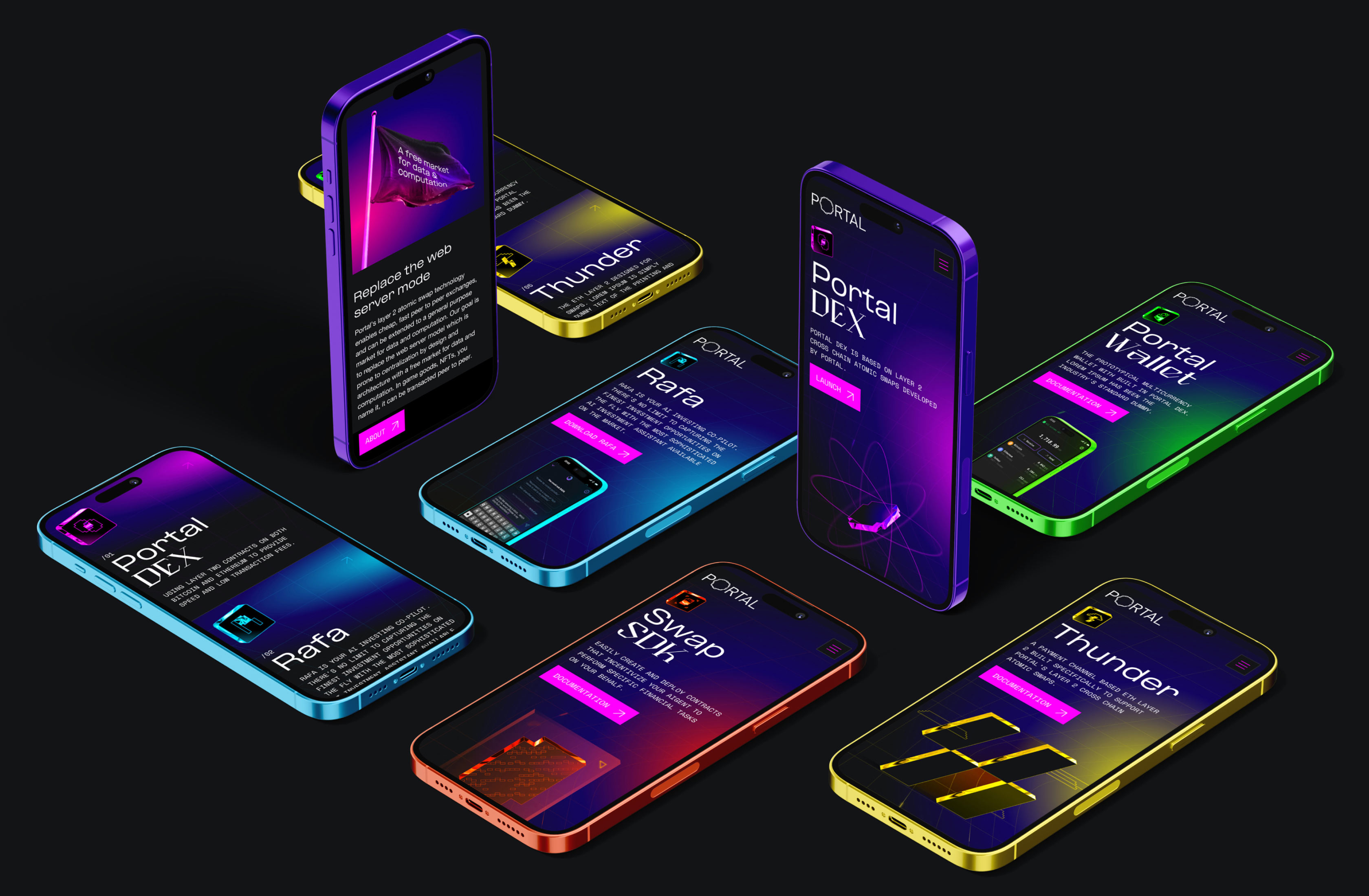 Portal multi-device collection featuring mobile, tablet, and desktop UI mockups.