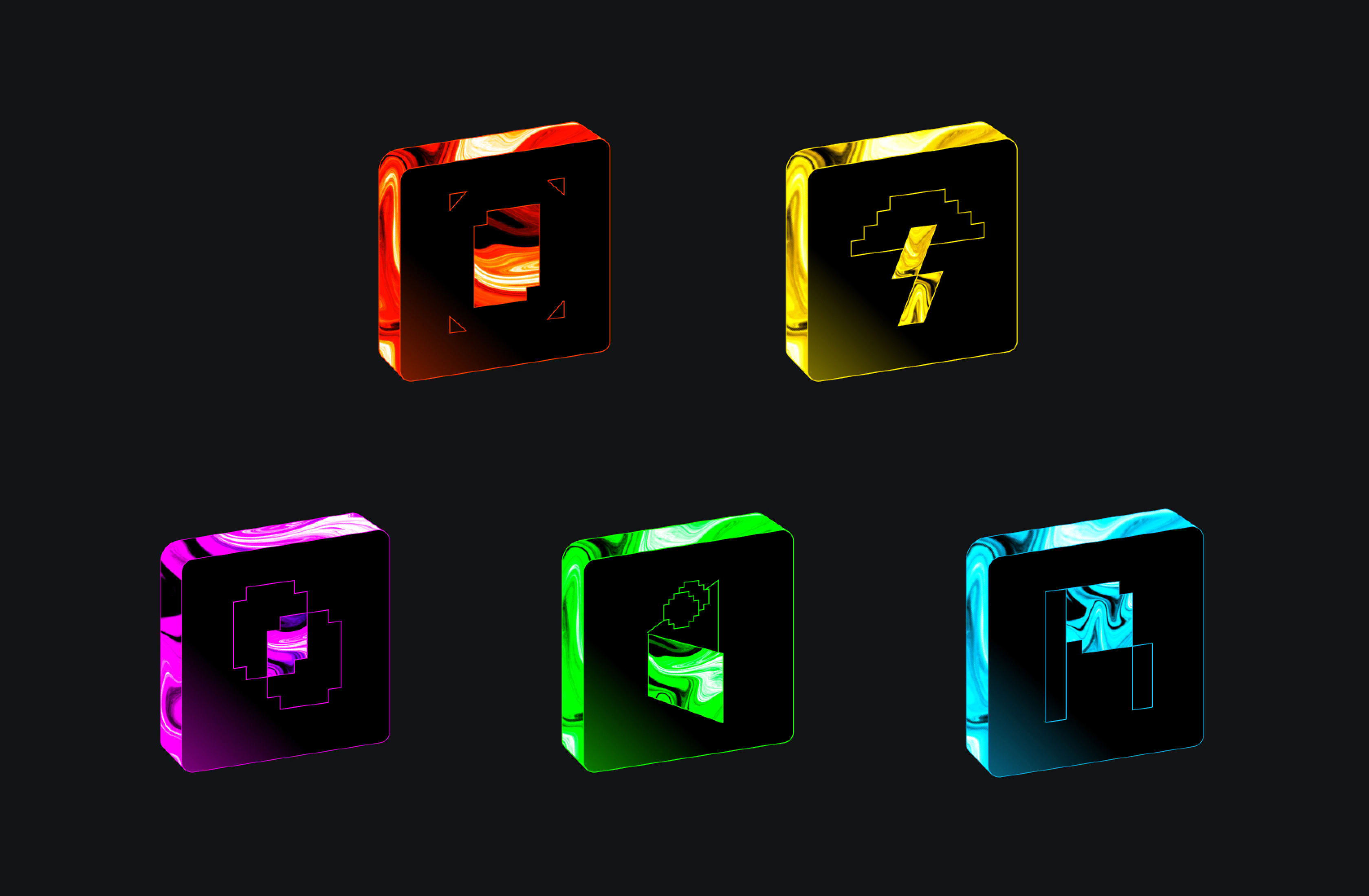 Collection of glowing multicolor cube icons representing Portal modules.