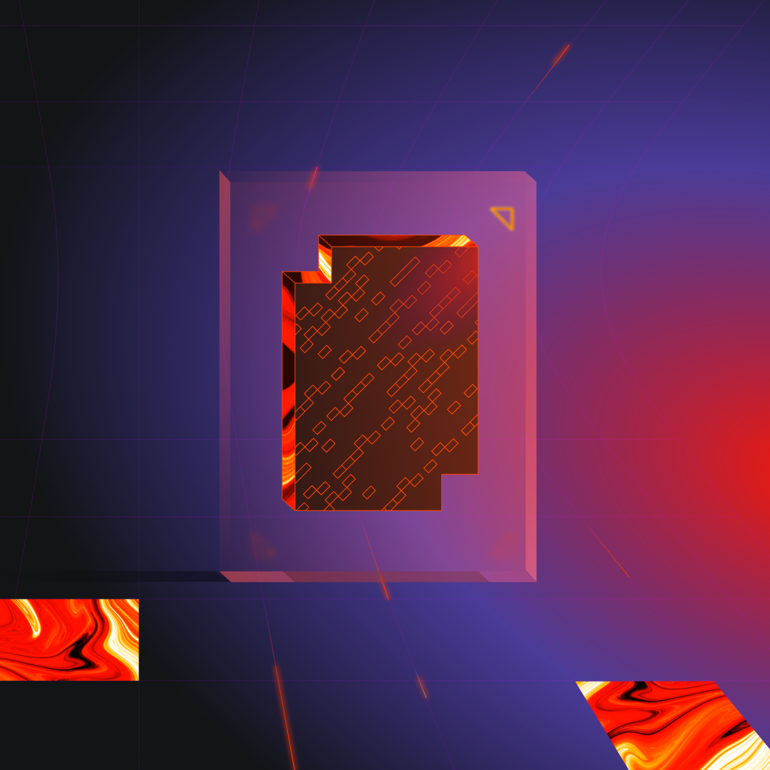 Red energy portal artifact floating in a stylized sci-fi environment.