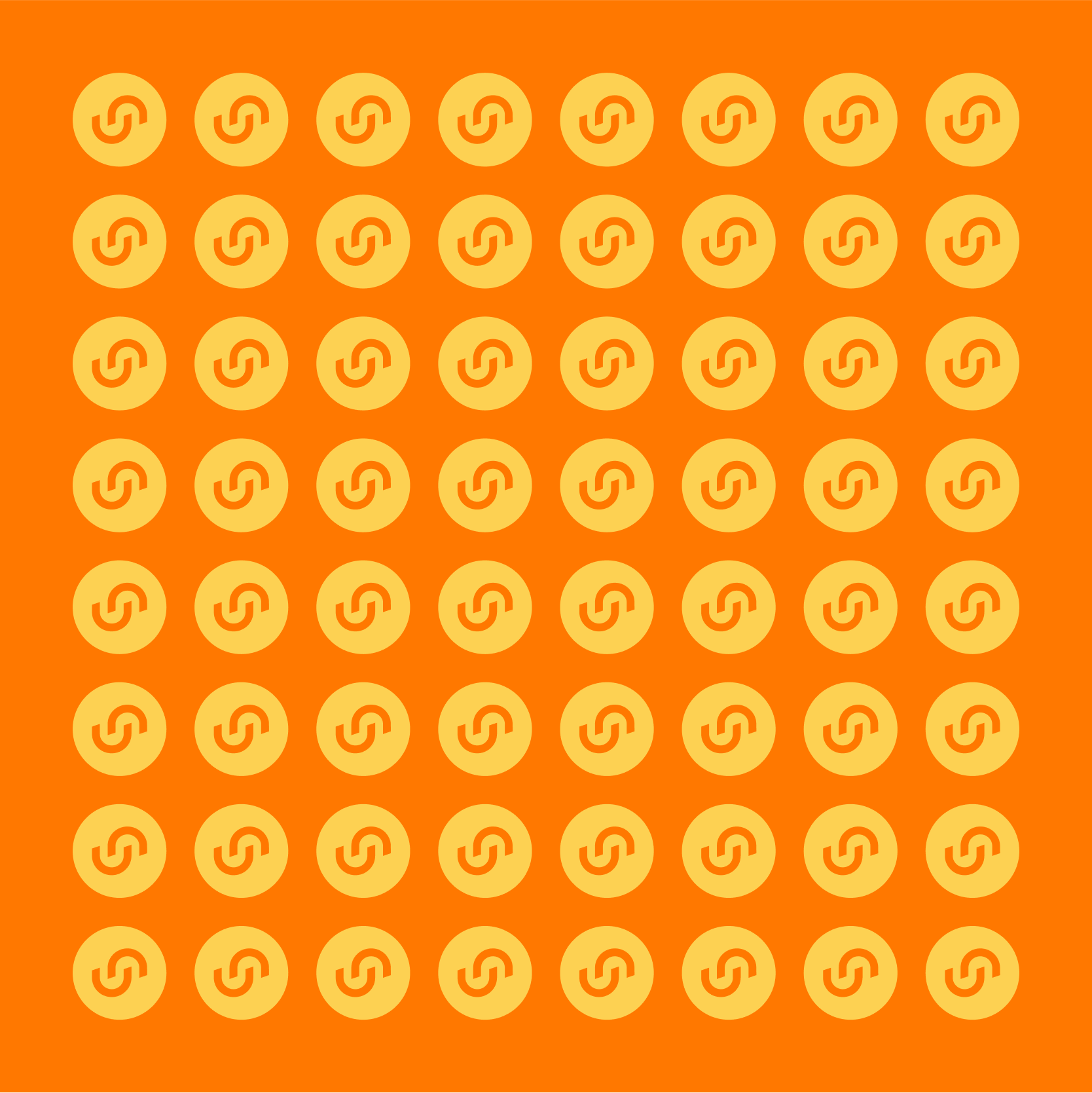 Grid of orange circular icons arranged in a repeating brand pattern.
