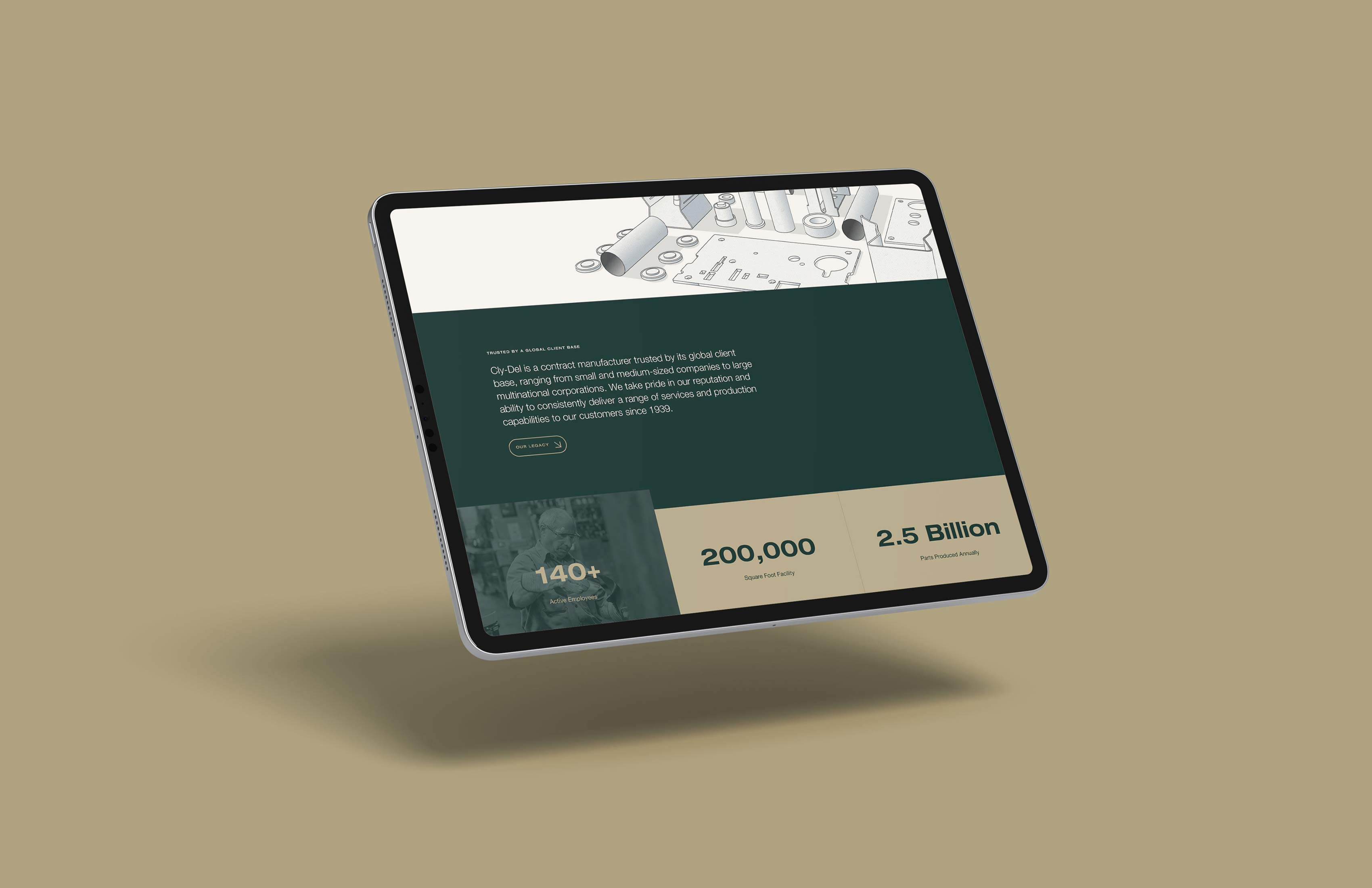 Cly-Del website featured on a tablet.