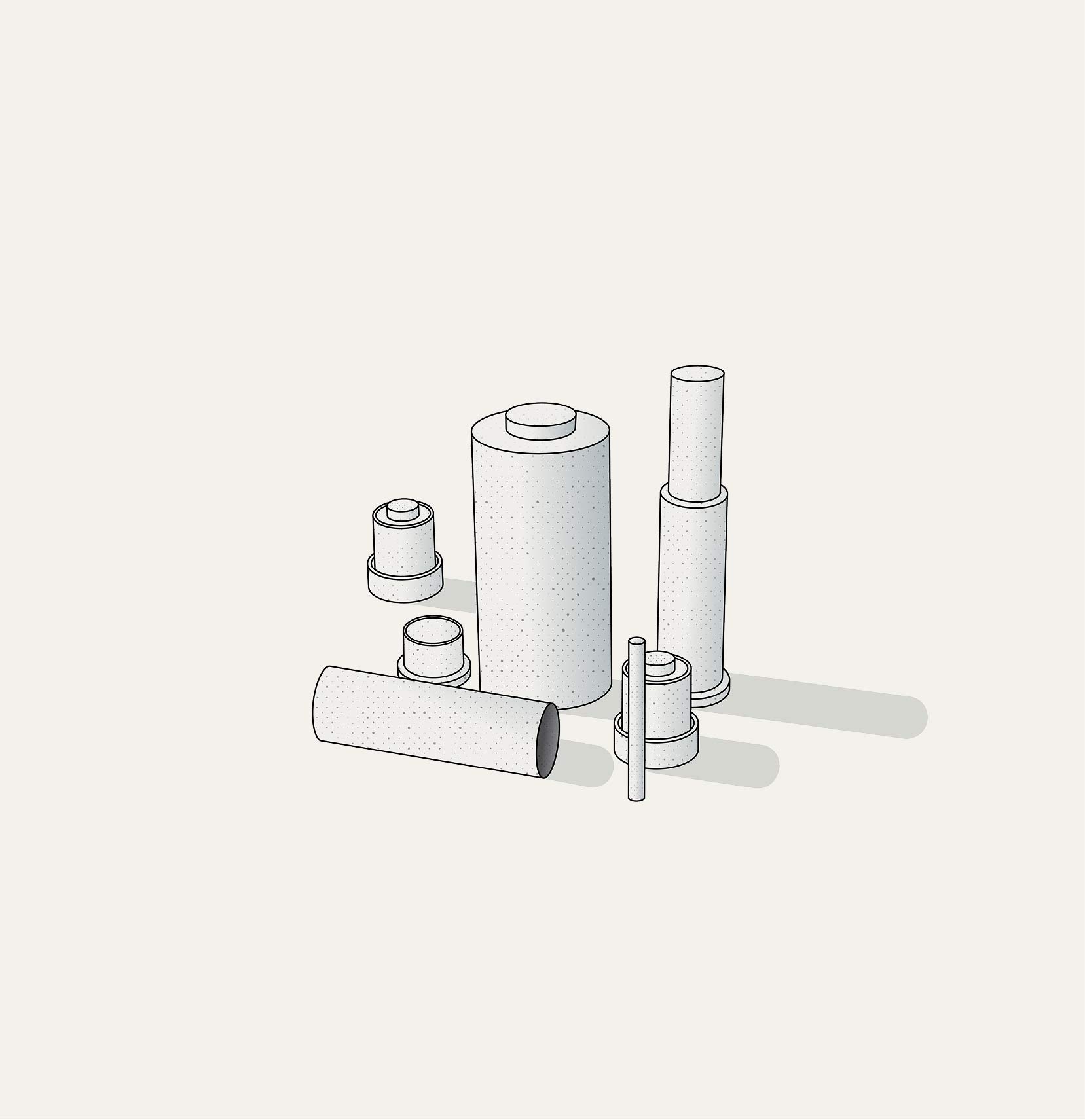 Technical drawing of precision mechanical components on white background.
