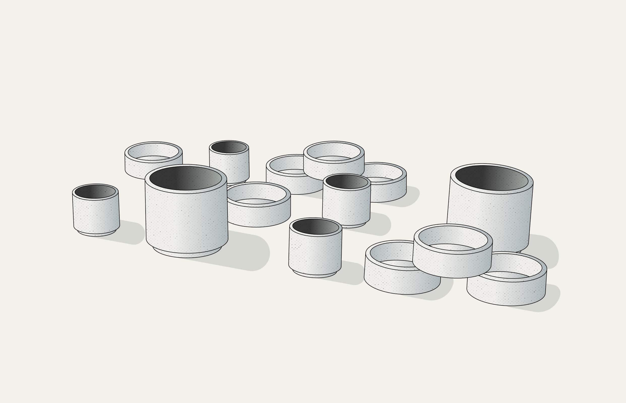 Assortment of precision metal manufacturing parts arranged on light surface.