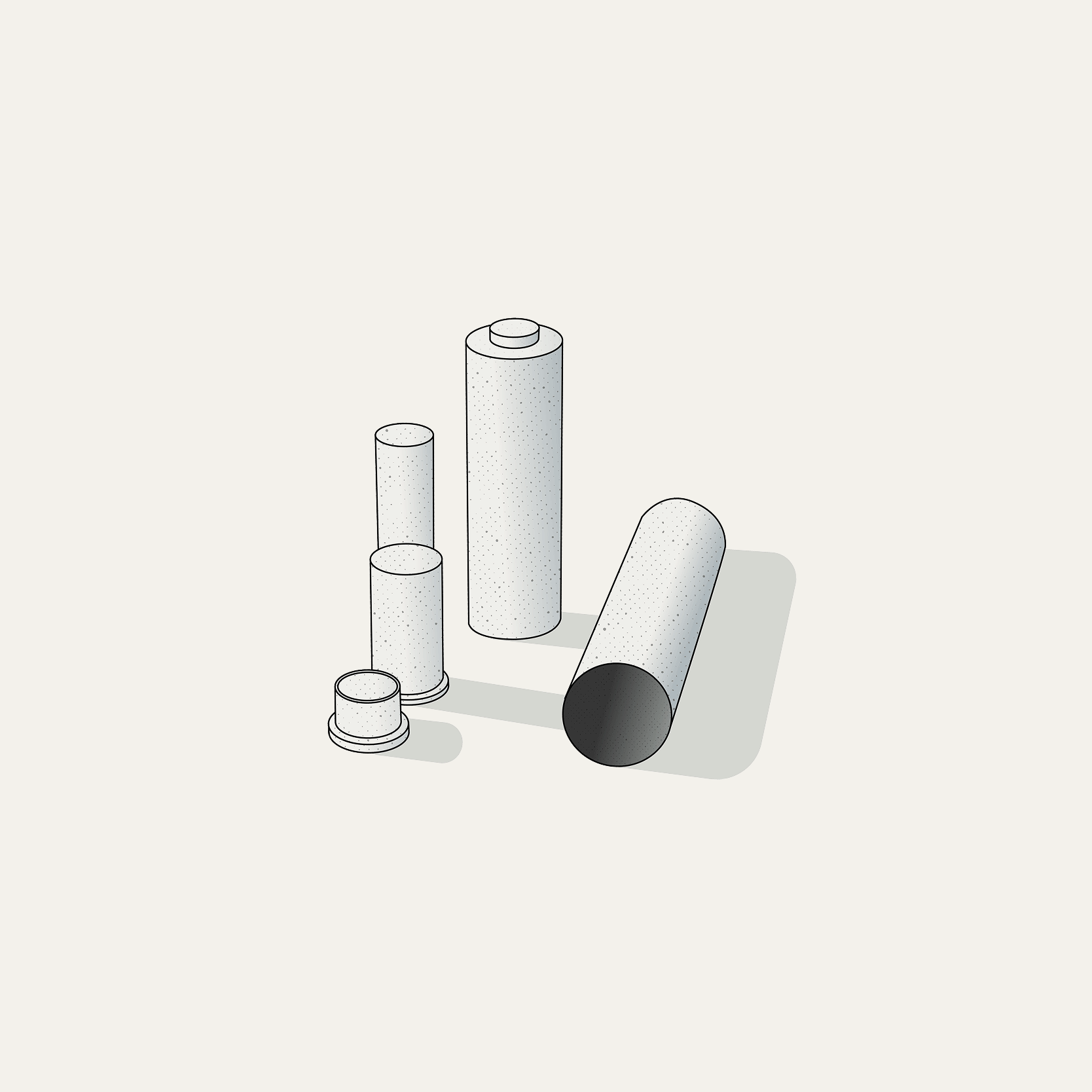 Clean product render of metal machining components on light background.