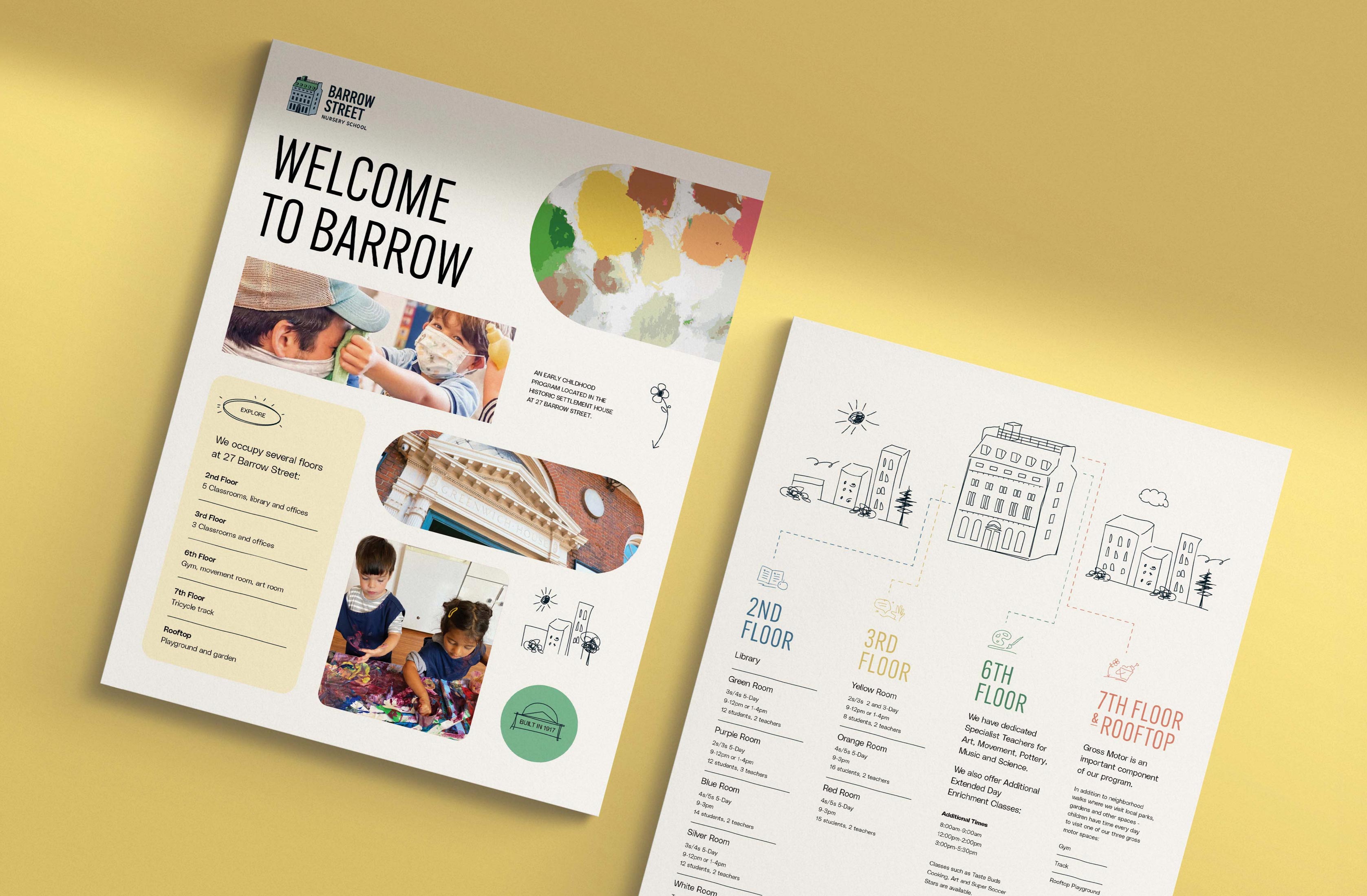 Program booklets and collateral featuring Barrow’s warm visual identity.