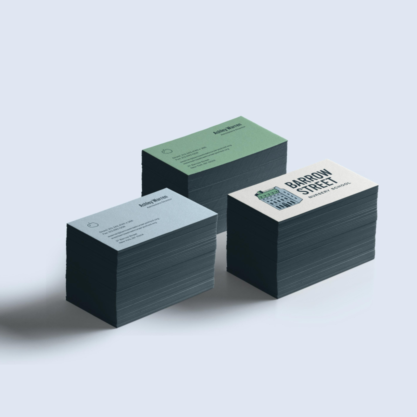 Branded stationery and business cards featuring the Barrow logo and soft color palette.