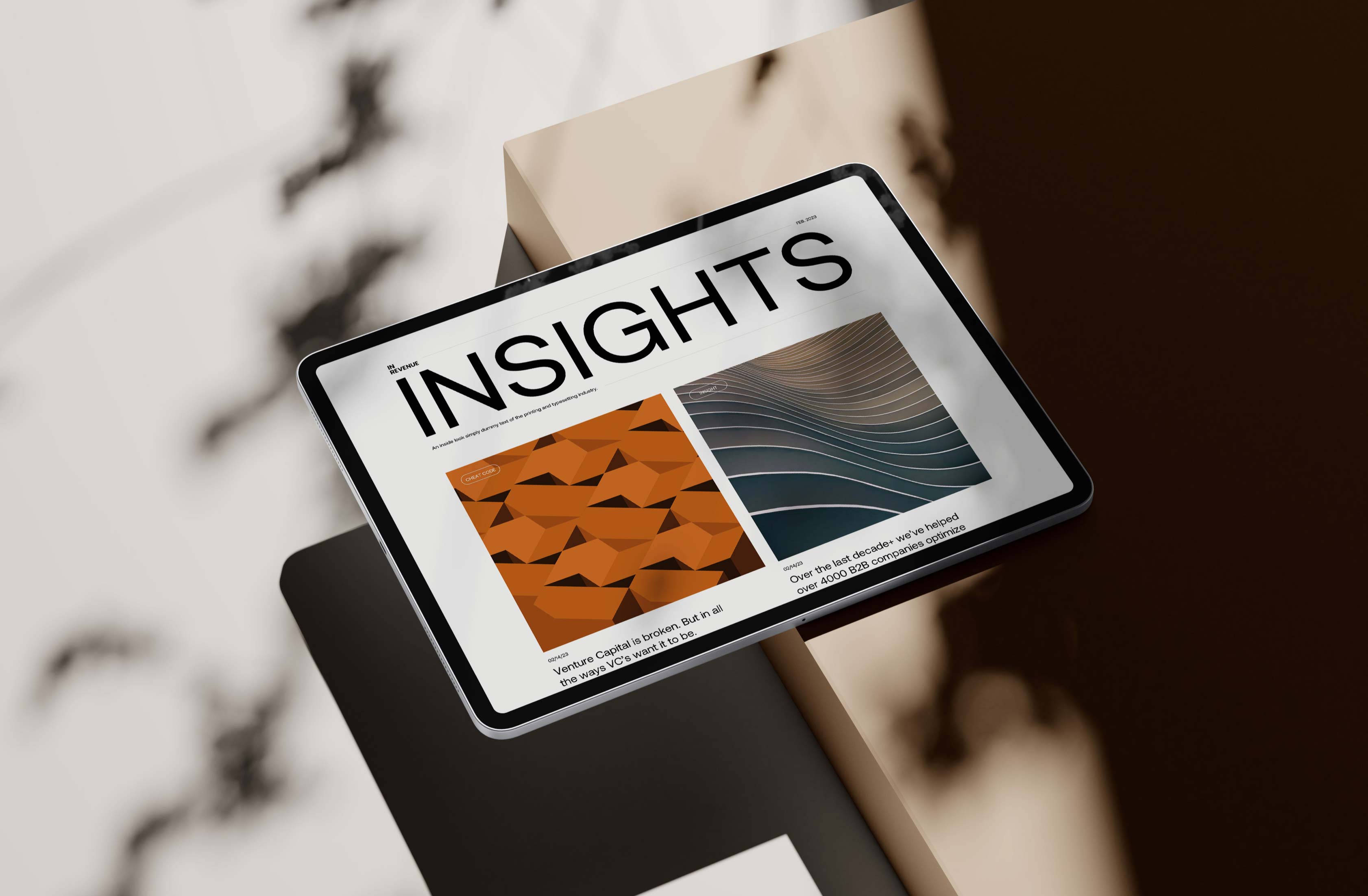 Branded document titled “Insights,” showcasing print and digital collateral for In Revenue Capital.