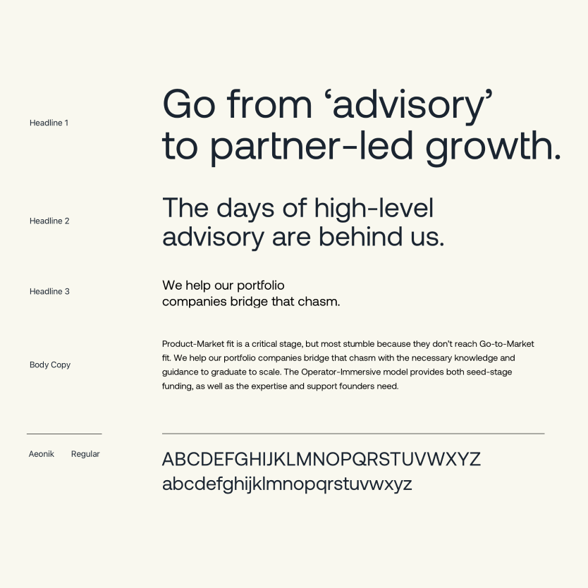 Brand typography layout showing font hierarchy and typographic standards.