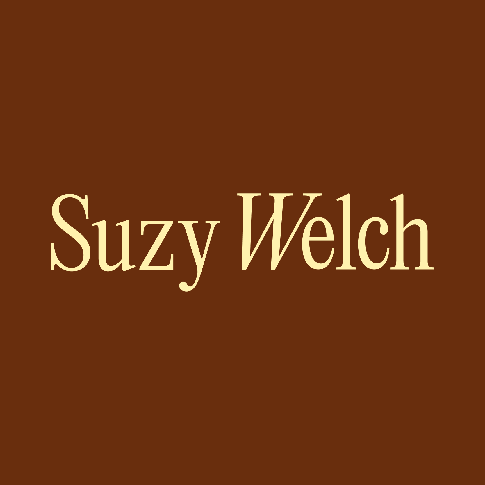 Brown background displaying the “Suzy Welch” logo in cream serif lettering.