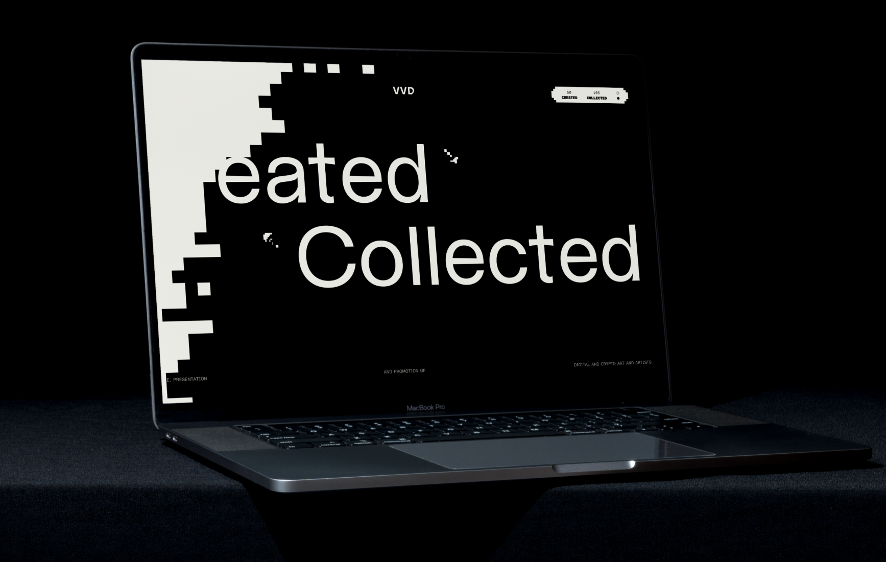 Animated banner reading “Created. Collected.” showcasing VVD’s core tagline and kinetic design style.
