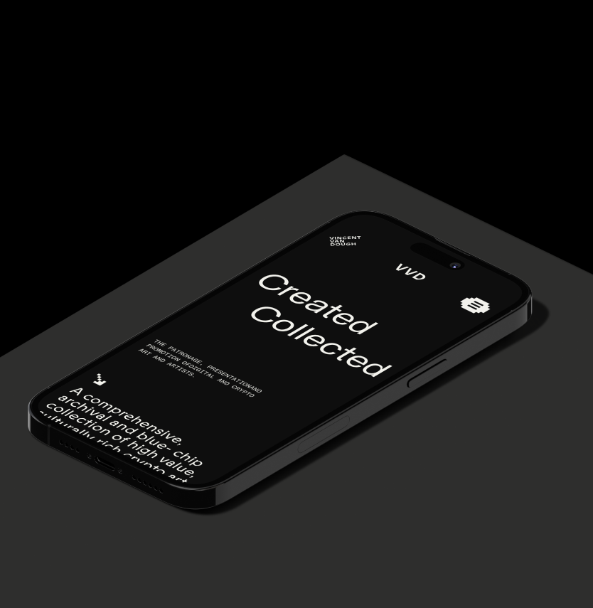 Close-up of VVD website cards with clean black UI elements and white typography.