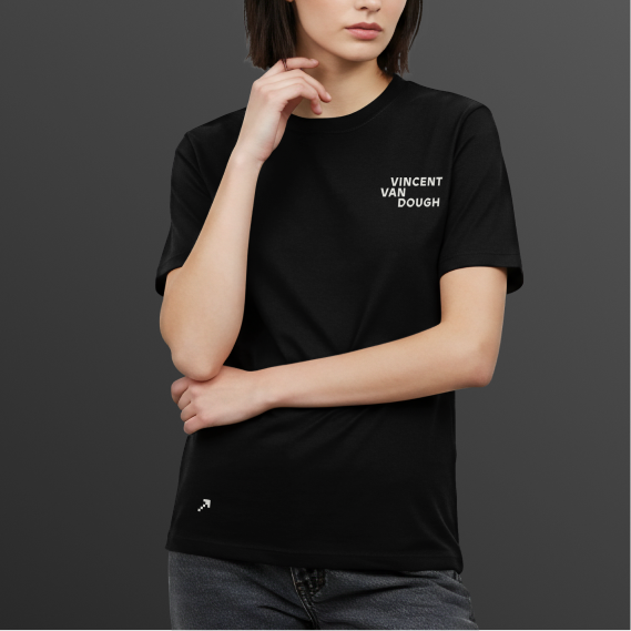 Person wearing a black VVD t-shirt, representing clean and modern brand merchandise.