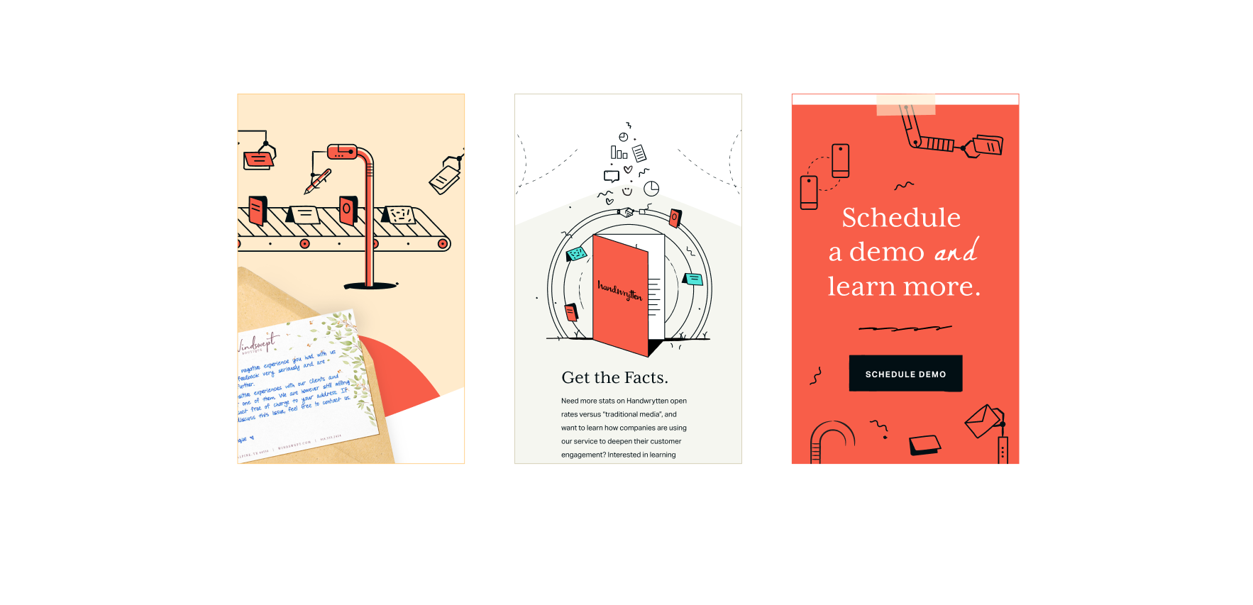 Two product cards displayed side-by-side with simple illustrated accents.