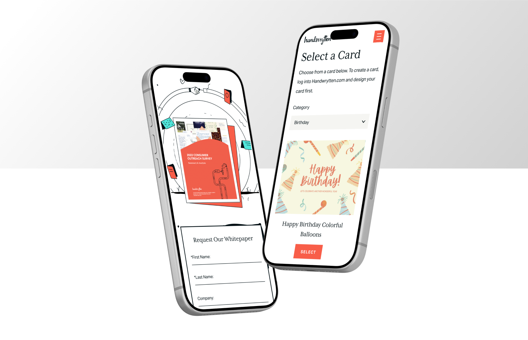 Two smartphones displaying different app screens with bright, modern illustrations.