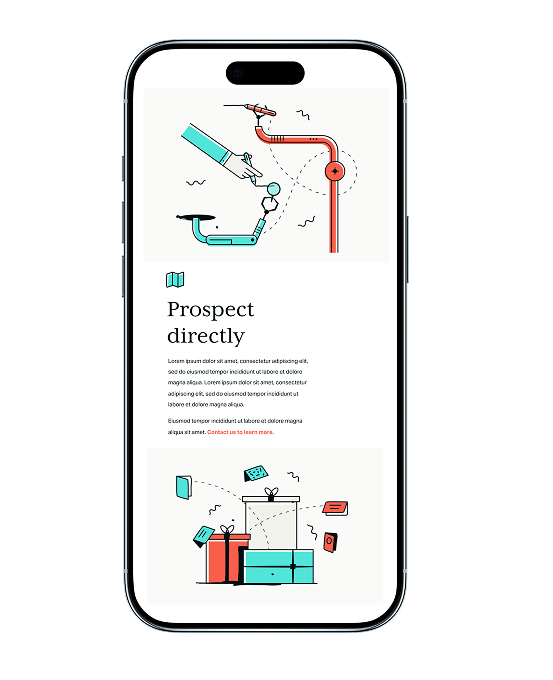 Smartphone showing an illustrated onboarding flow in a lightweight mobile UI.