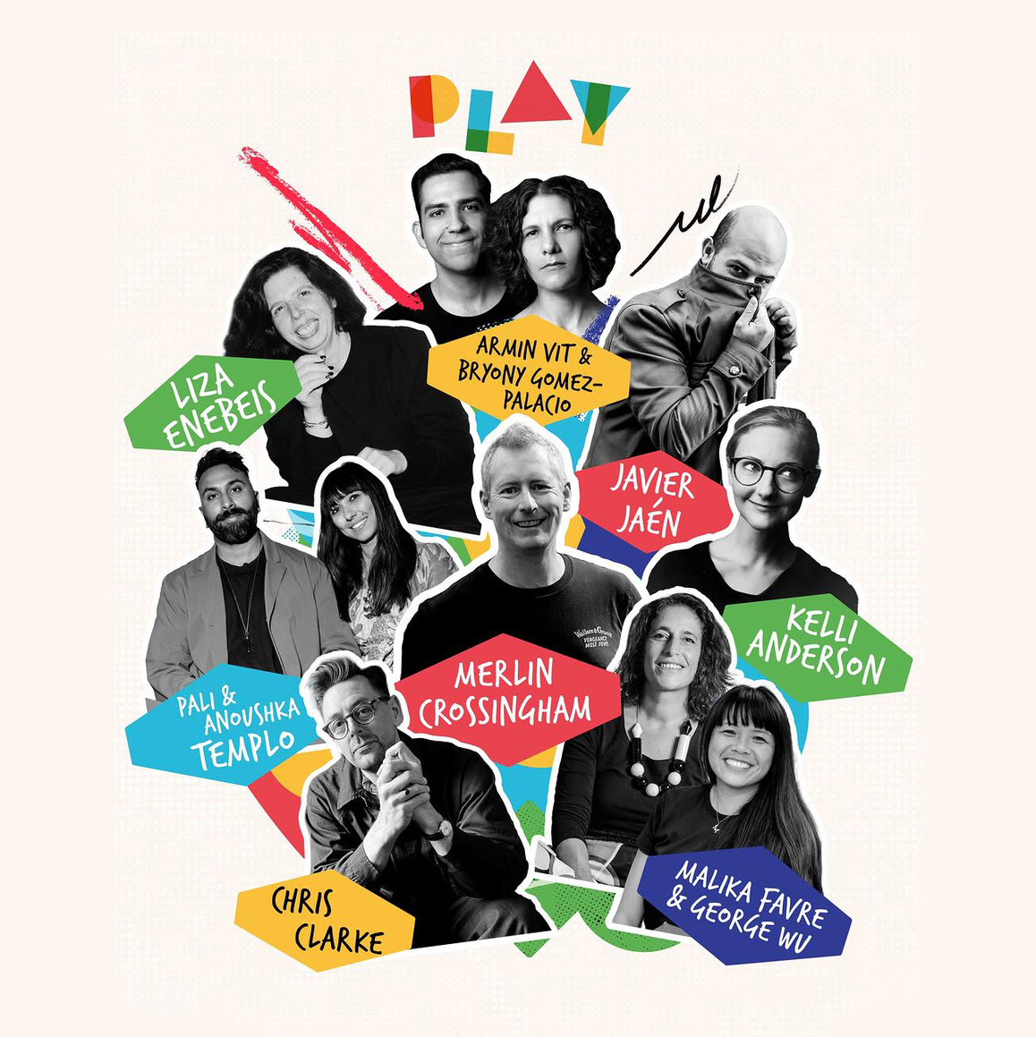 Colourful collage visual promoting speakers at the Birmingham Design Festival 2025