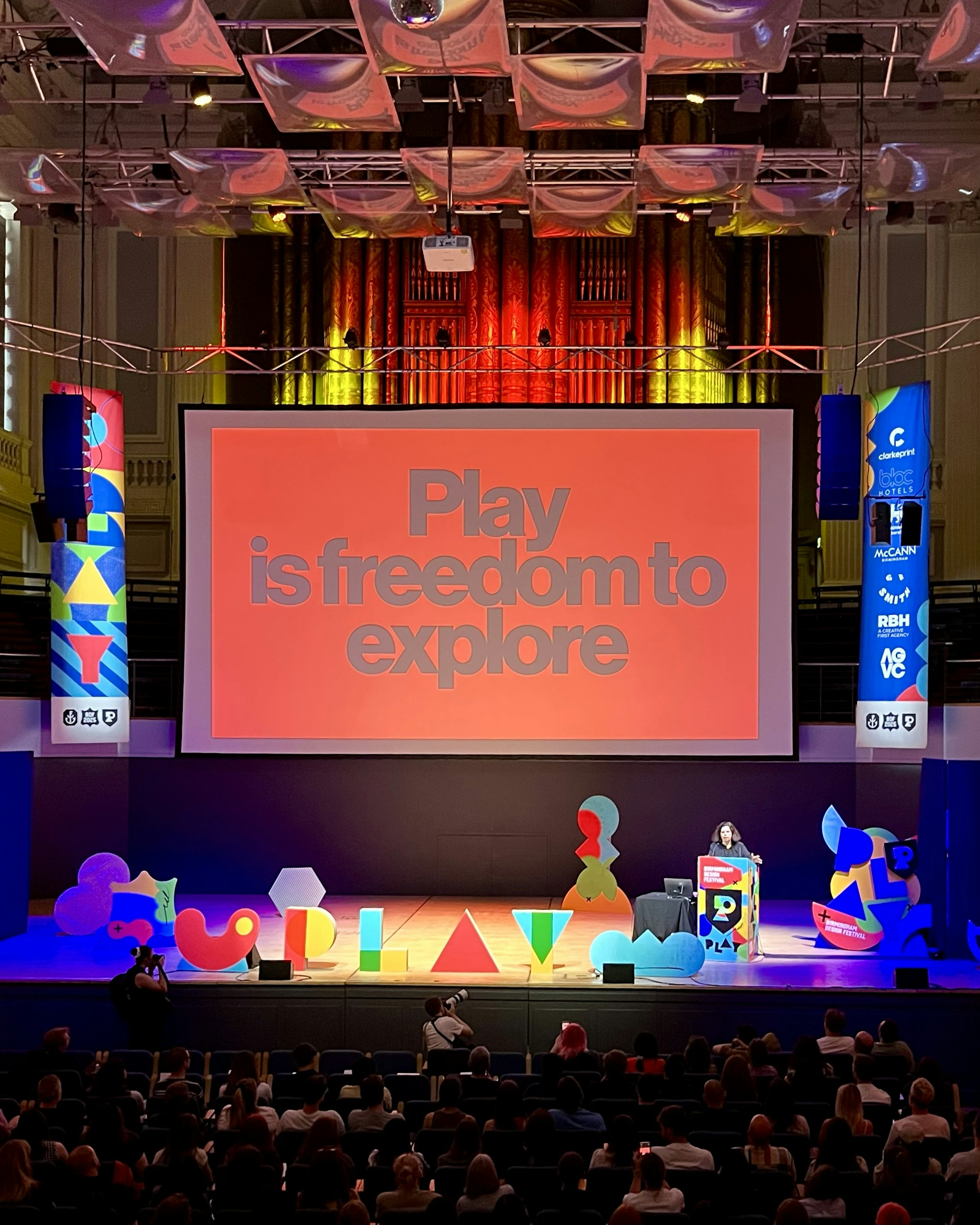 Liza Enebis from Studio Dumbar speaking at Birmingham Design Festival 2025, on play and creativity in design and branding