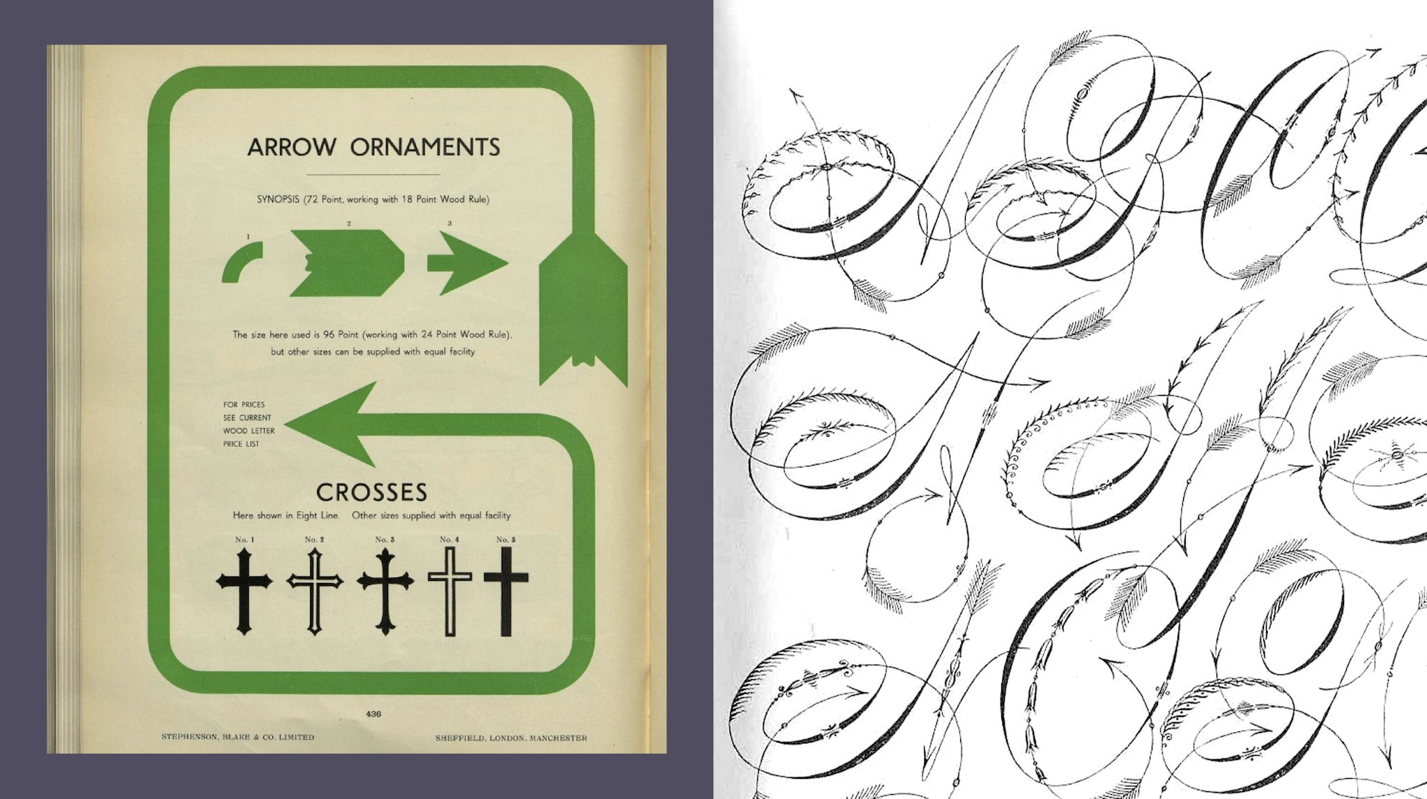Vintage arrow ornaments and decorative calligraphy with arrow motifs in typography