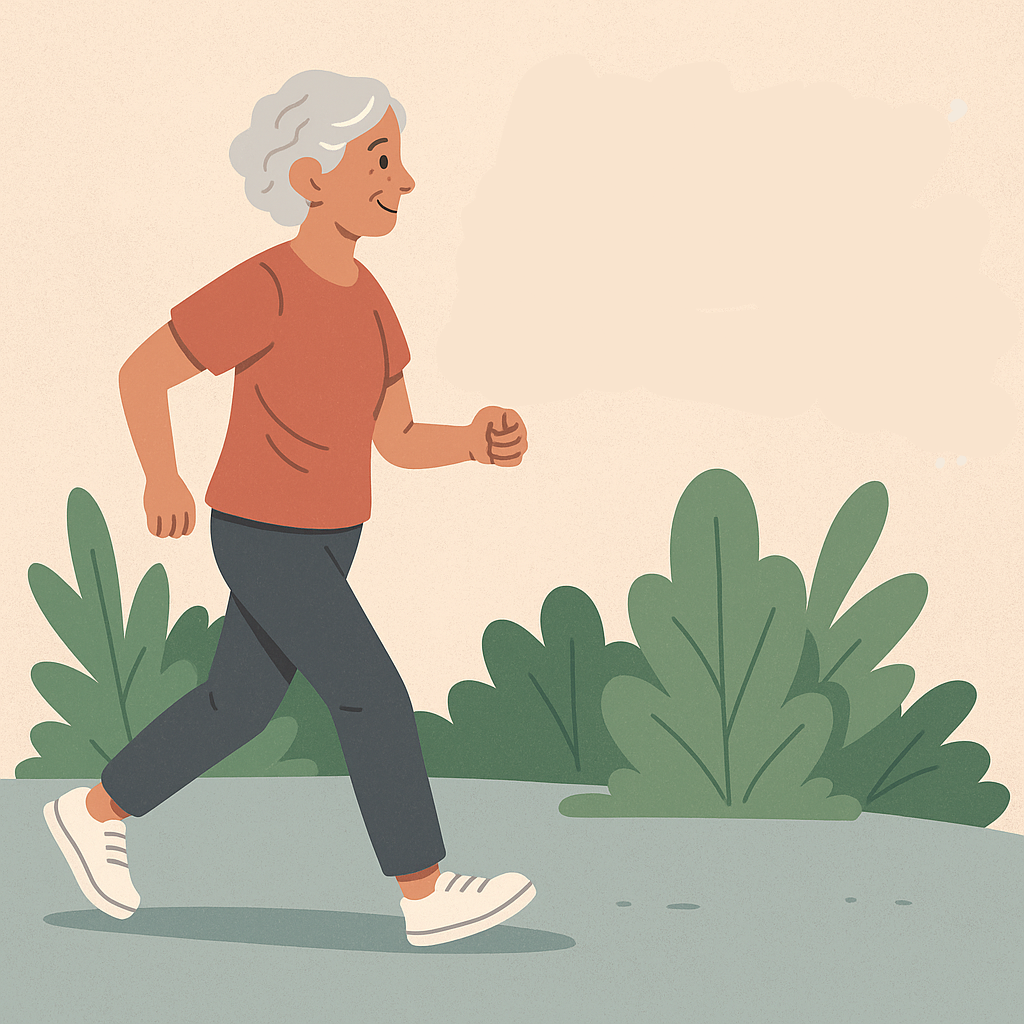 والدین سالمند در حال پیاده‌روی و ورزش سبک در پارک با لبخند