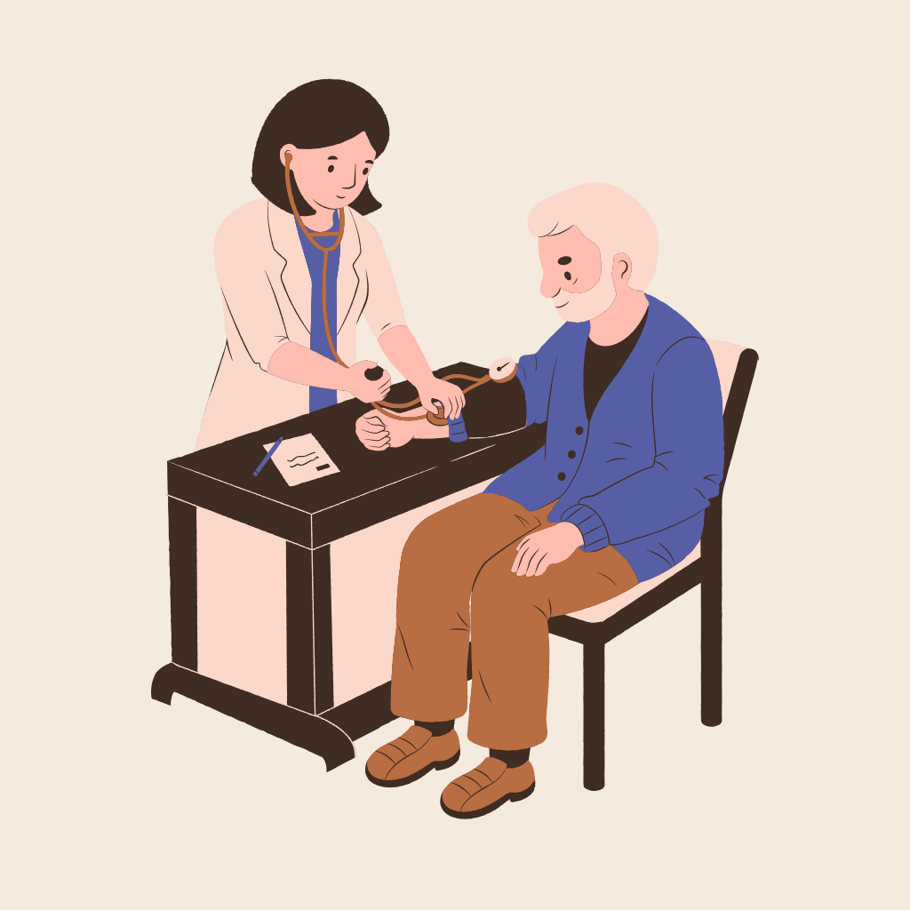 سالمند در حال اندازهگیری فشار خون با دستگاه بازویی