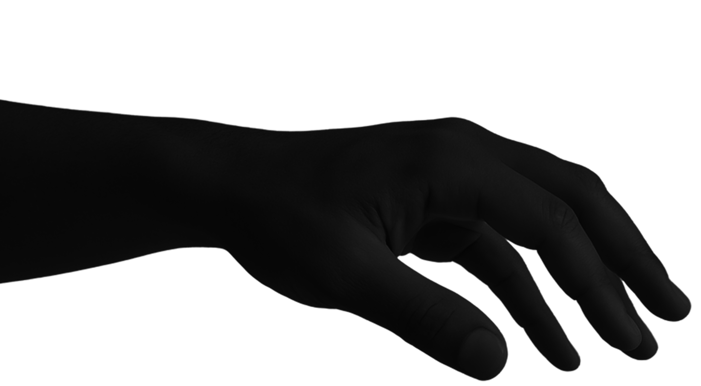 Outstretched human hand in a reaching pose on black background, used in Pocketchange branding to symbolize connection, interaction, and digital engagement.