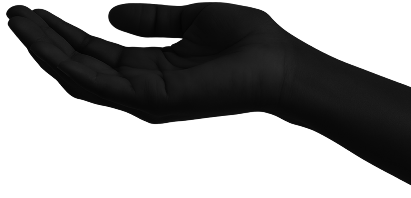 Open human hand facing upward on black background, symbolizing giving, receiving, and human connection as part of Pocketchange’s brand identity.