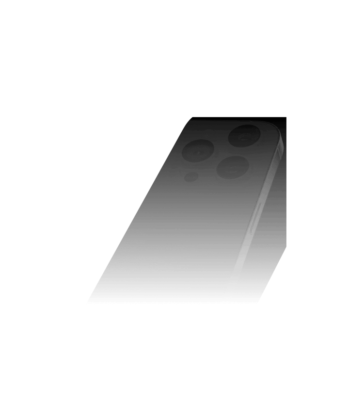 Black iPhone mockup shown from the rear at an angle, featuring a triple-camera array and sleek matte finish, floating against a plain background.