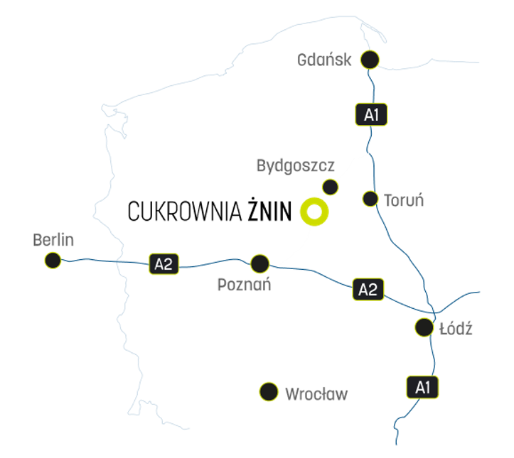 Mapa dojazdu do Cukrowni Żnin, miejsca Sames Defence & Industrial Coating Systems Day 2026