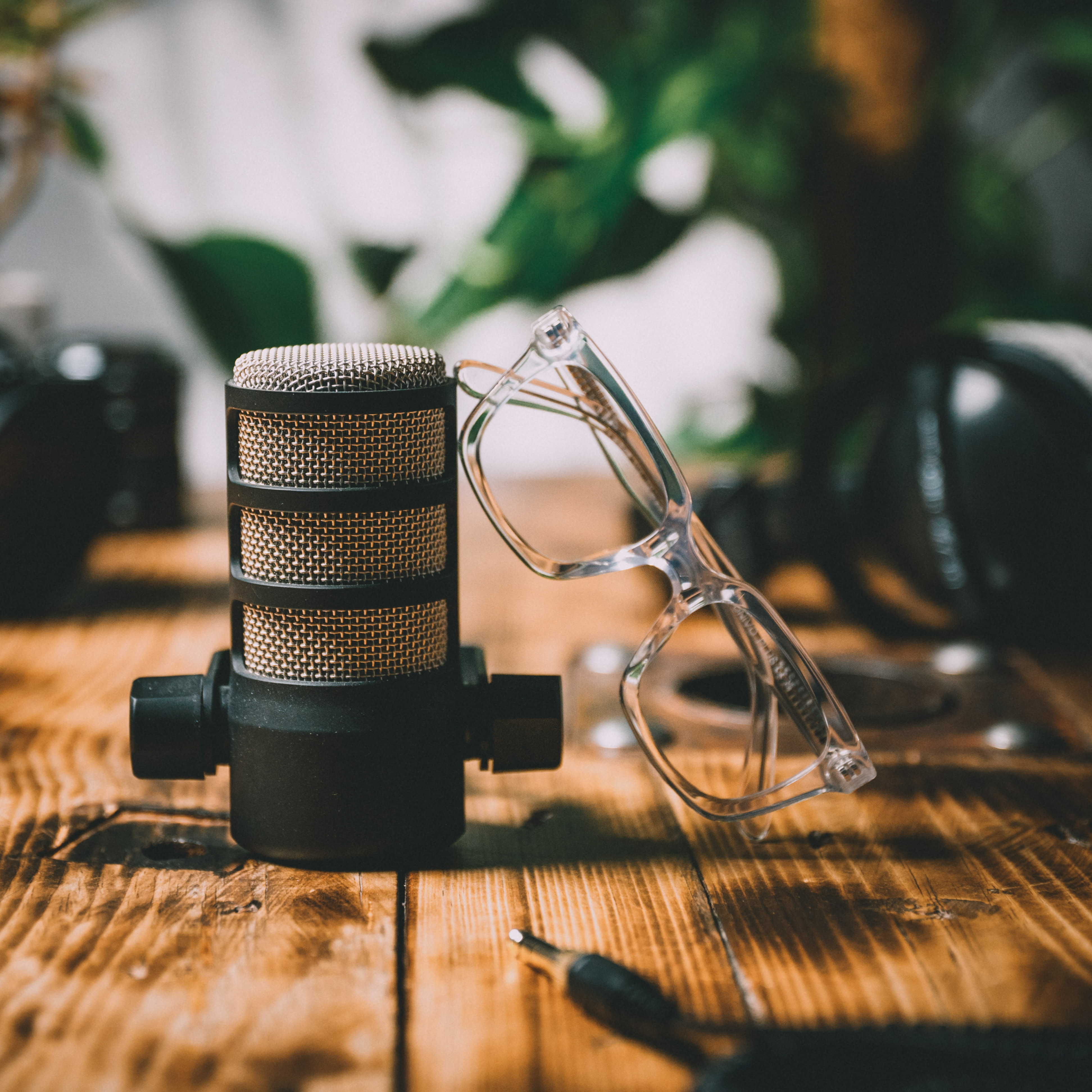Clear plastic frame resting on a mic